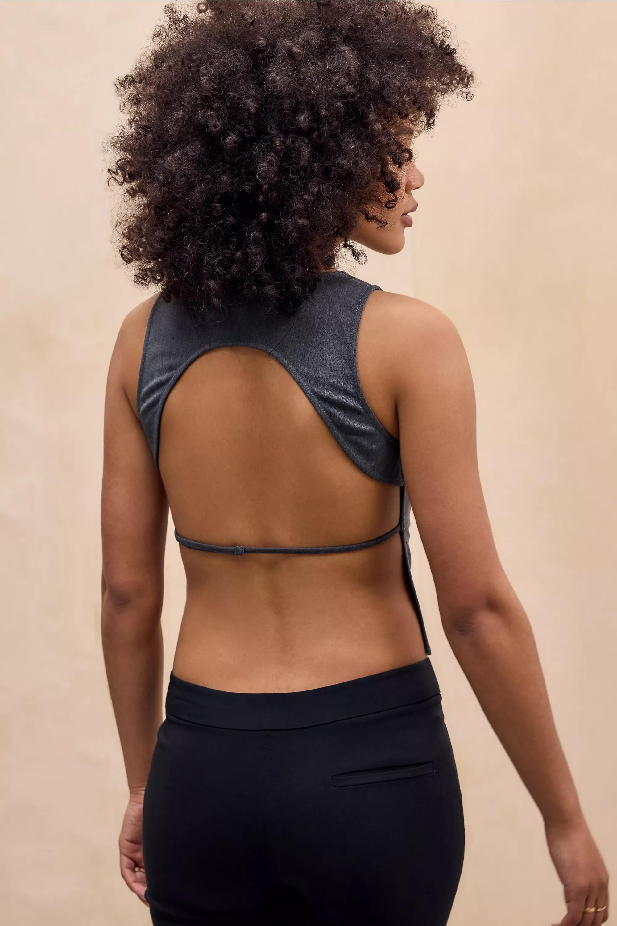 Grey Silence + Noise Monia Tailored Backless Top, GREY, large image number 3