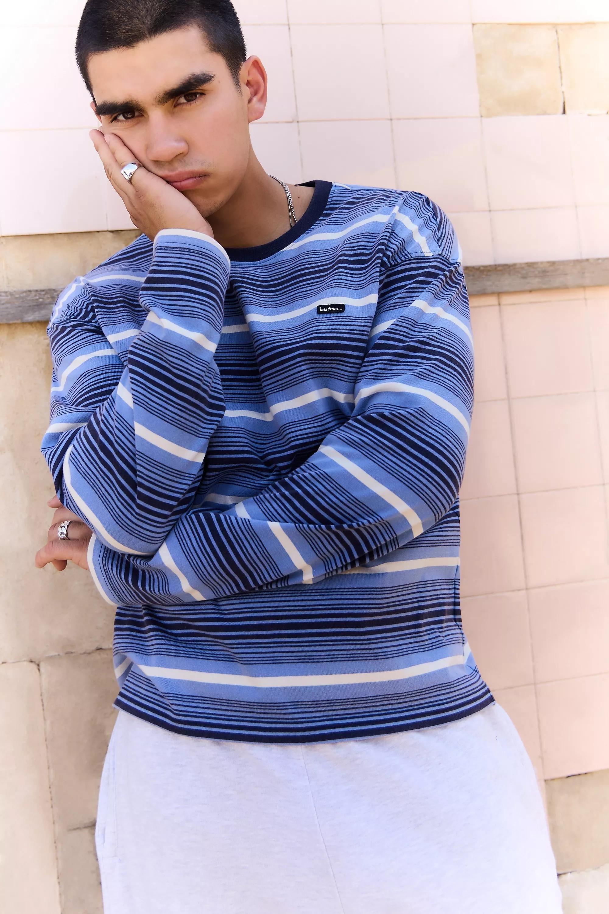 iets frans... Blue Stripe Long Sleeve T-Shirt, BLUE, medium