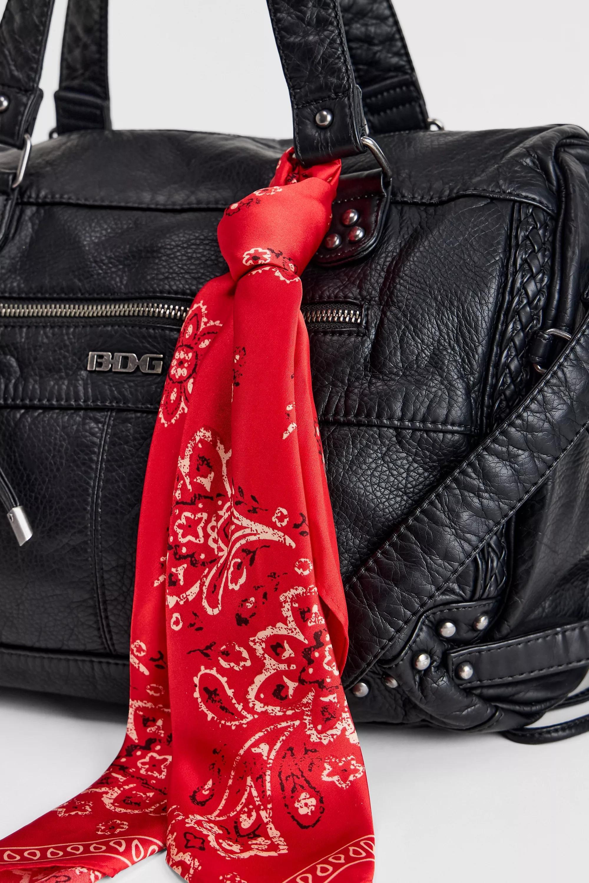 Black Bdg Washed Faux Leather Cindy Scarf Detail Bag, BLK, medium