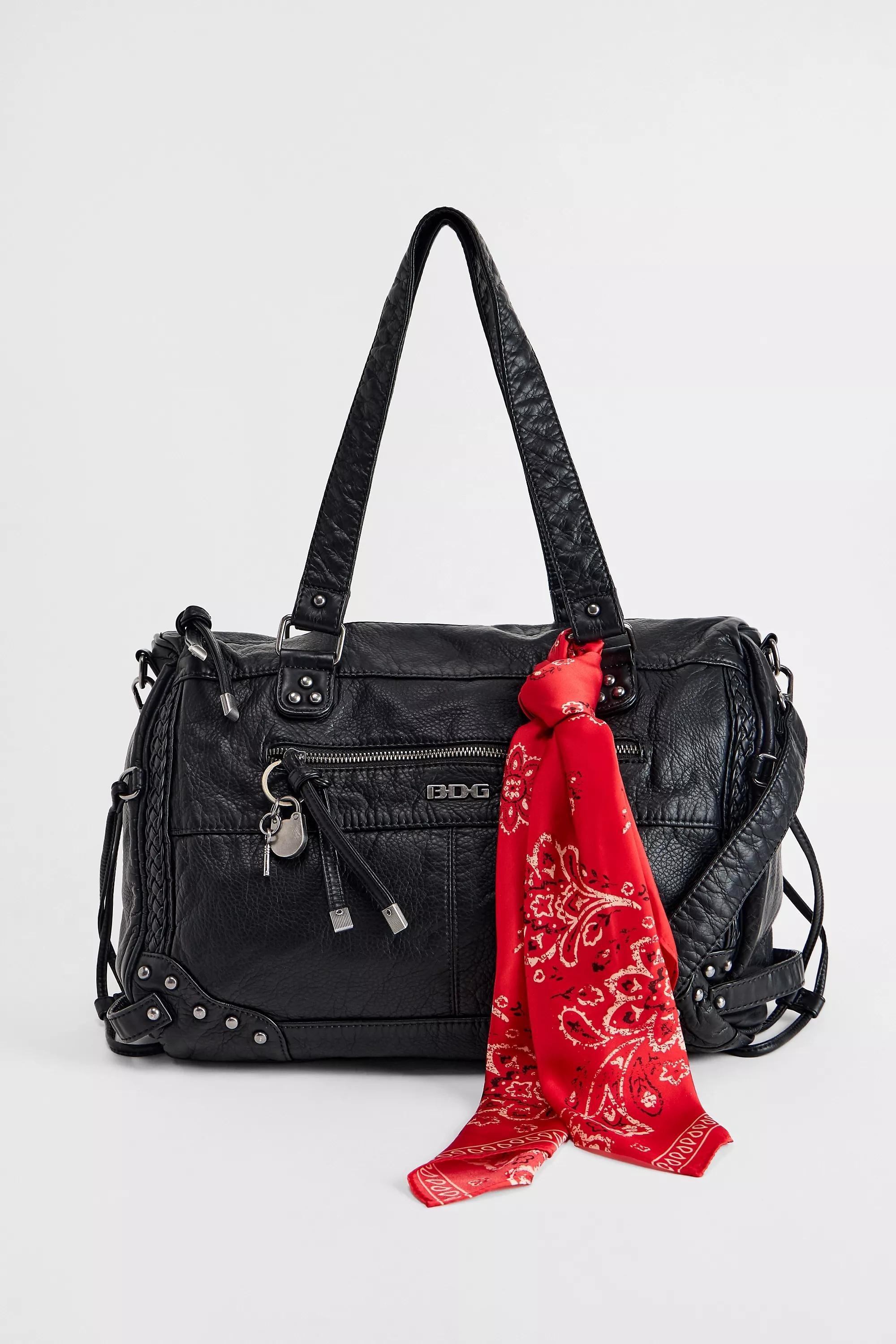 Black Bdg Washed Faux Leather Cindy Scarf Detail Bag, BLK, large image number 4