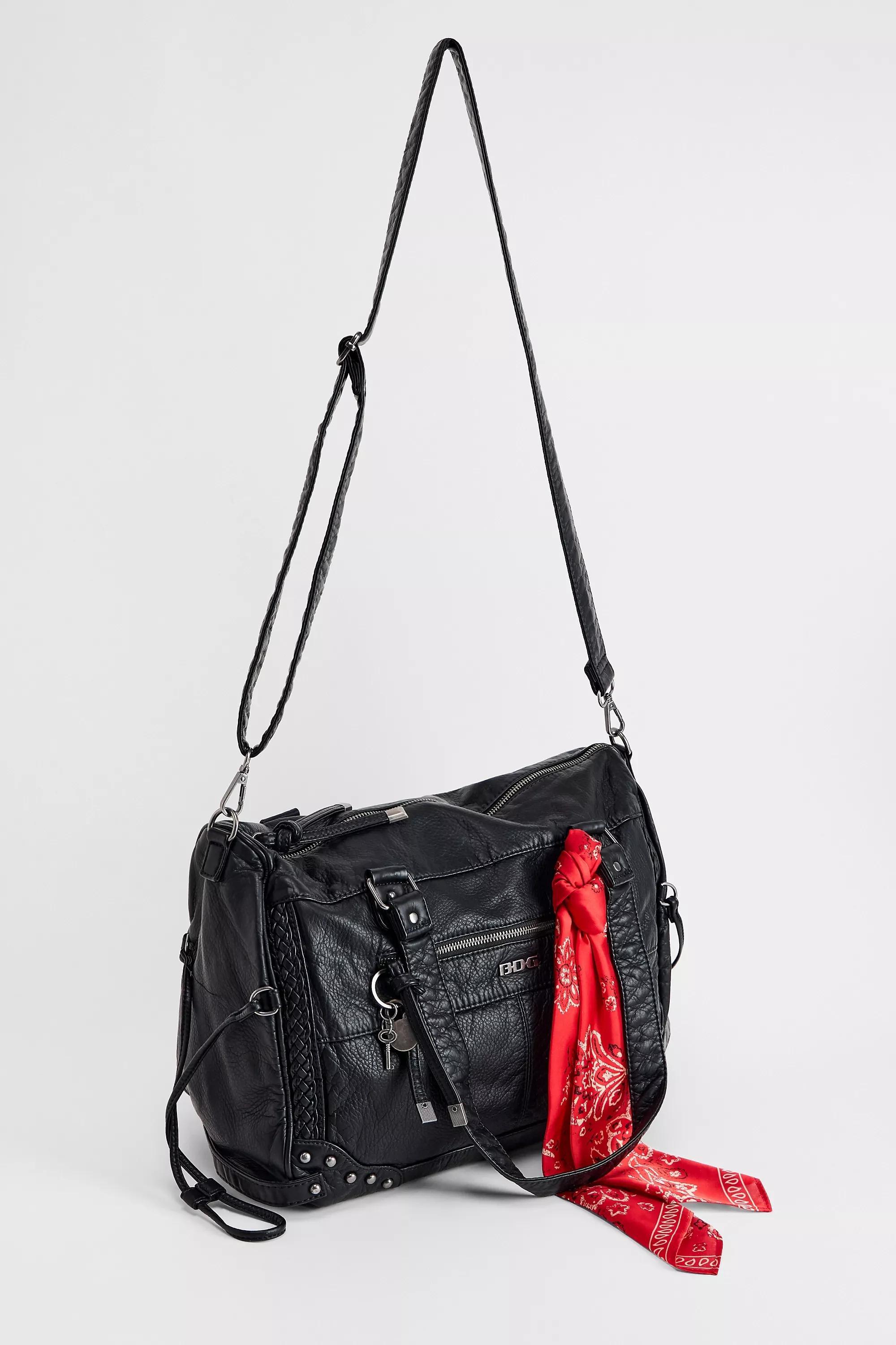 Black Bdg Washed Faux Leather Cindy Scarf Detail Bag, BLK, large image number 10
