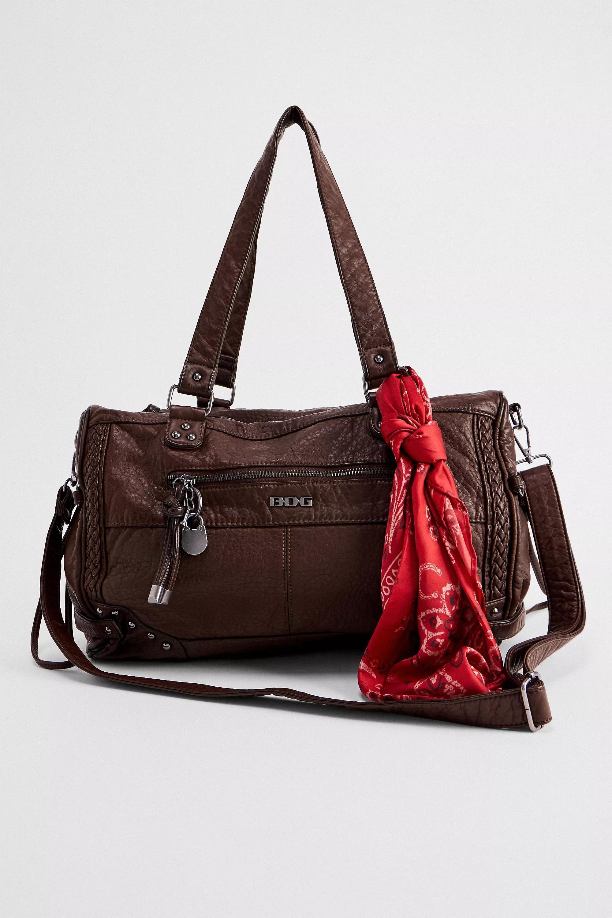 Brown Bdg Washed Scarf Detailed Bag, BRN, medium