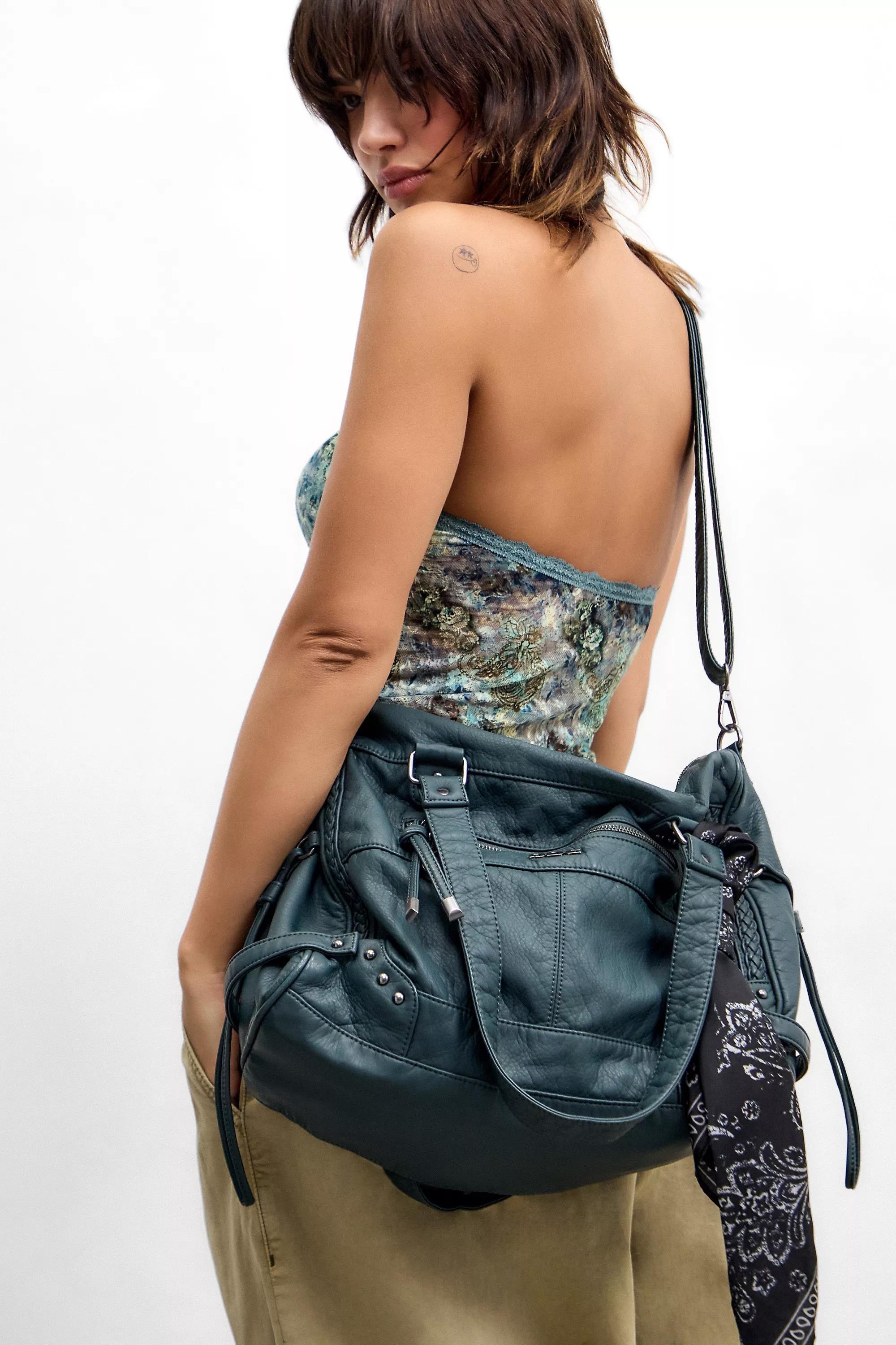 BDG Washed Faux Leather Cindy Scarf Detail Bag, GRN, large image number 0