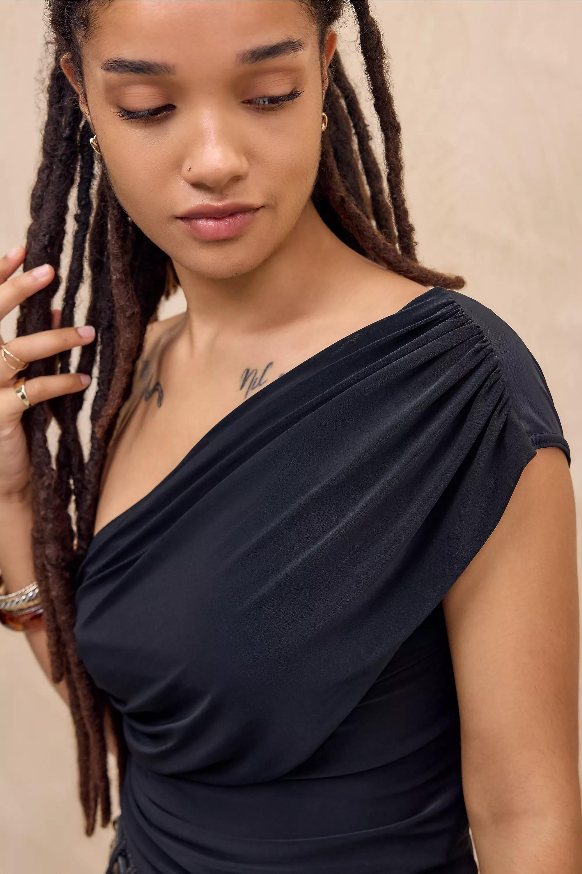 Black Silence + Noise Lia One Shoulder Backless Top, BLK, large image number 2