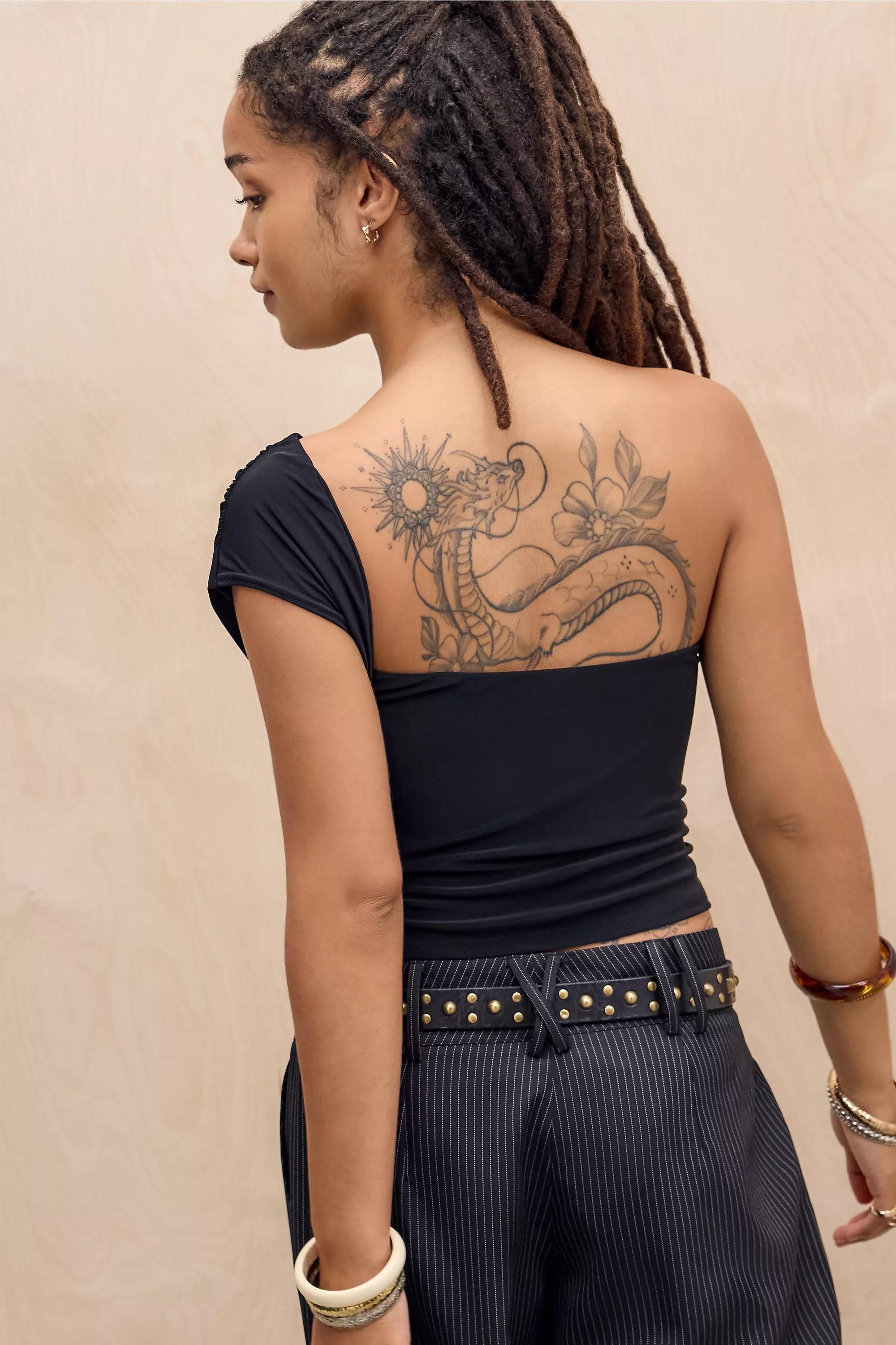 Black Silence + Noise Lia One Shoulder Backless Top, BLK, large image number 3