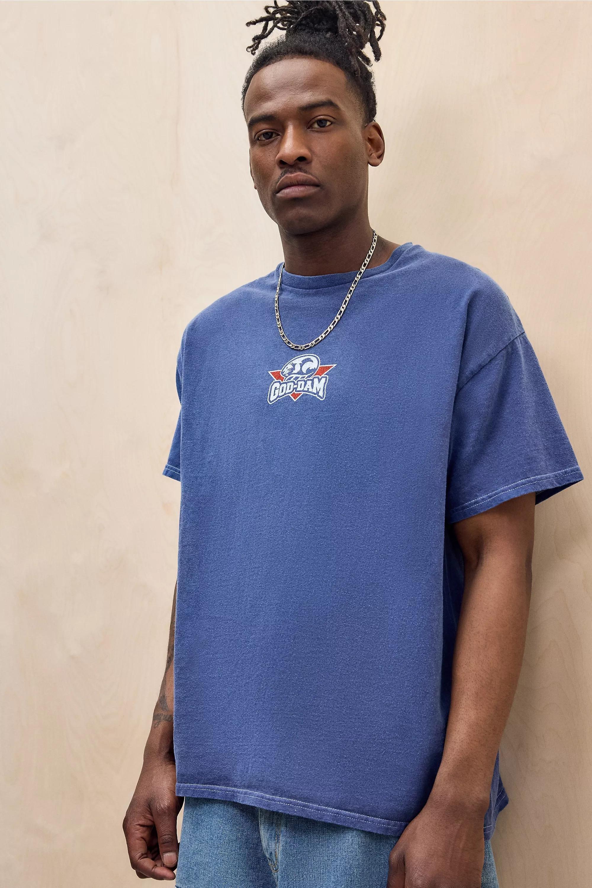 Blue Uo God Dam Motif T-Shirt, , large image number 0