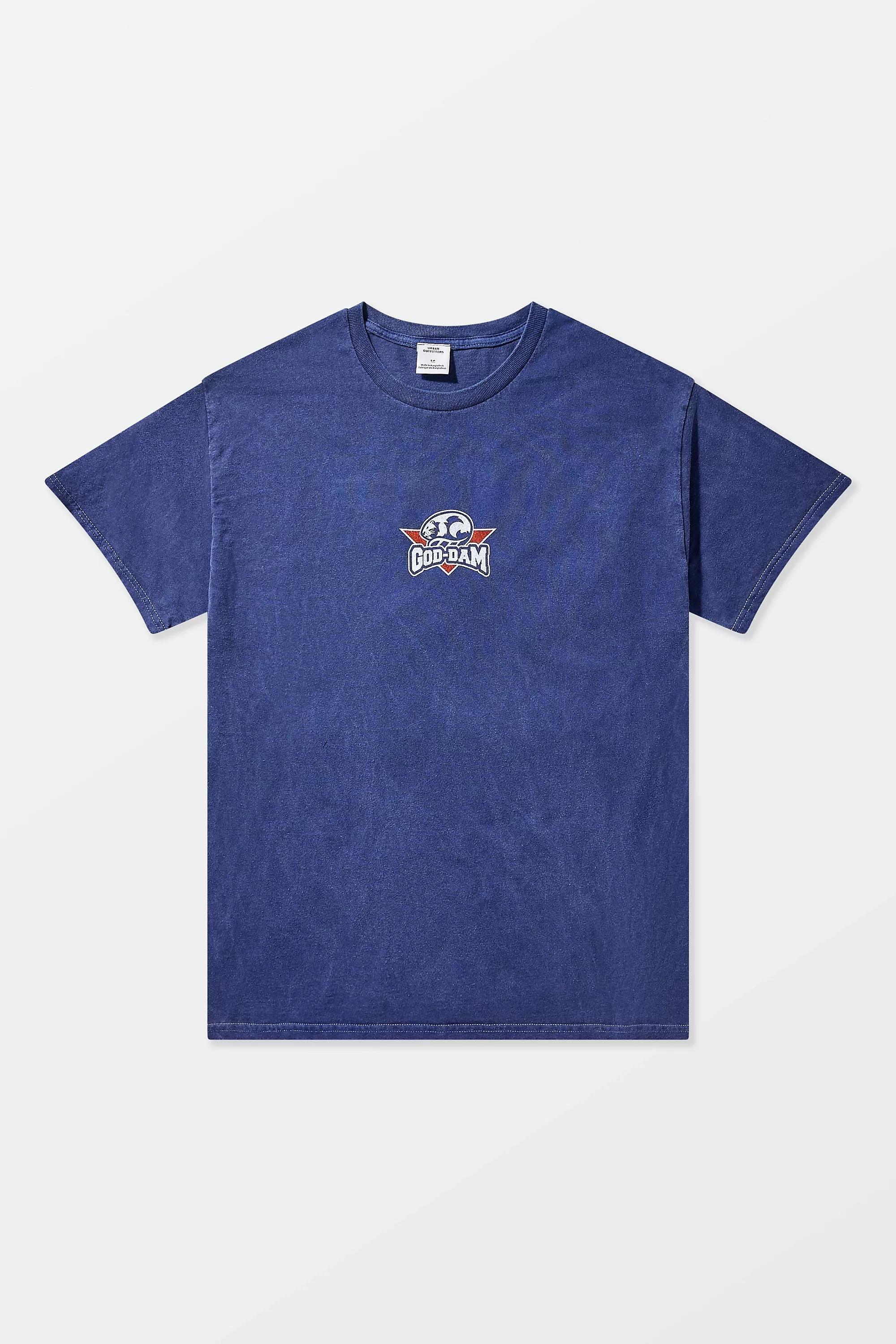 Blue Uo God Dam Motif T-Shirt, BLUE, large image number 4
