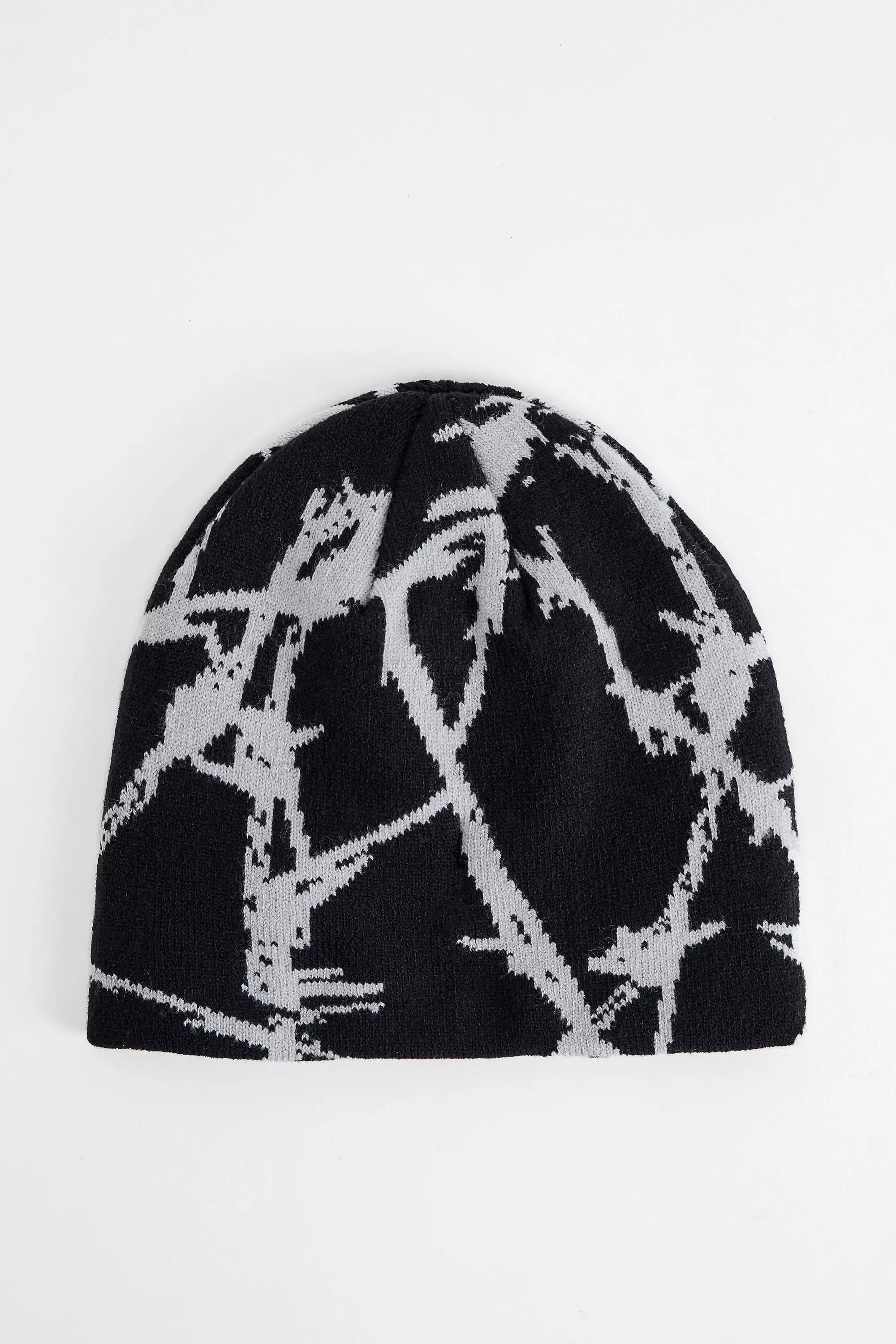 Black Uo Barbed Wire Skull Beanie, BLK, large image number 0