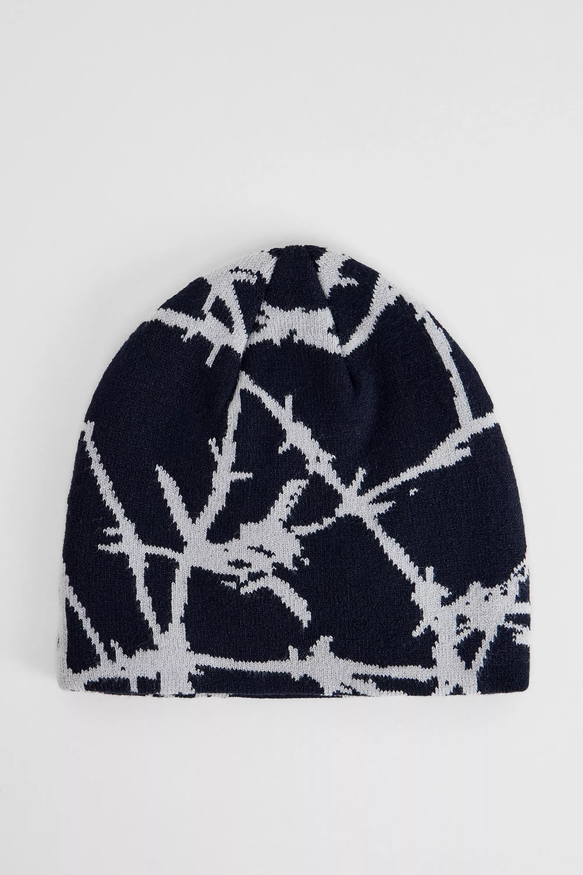 Black Uo Barbed Wire Skull Beanie, BLK, large image number 3