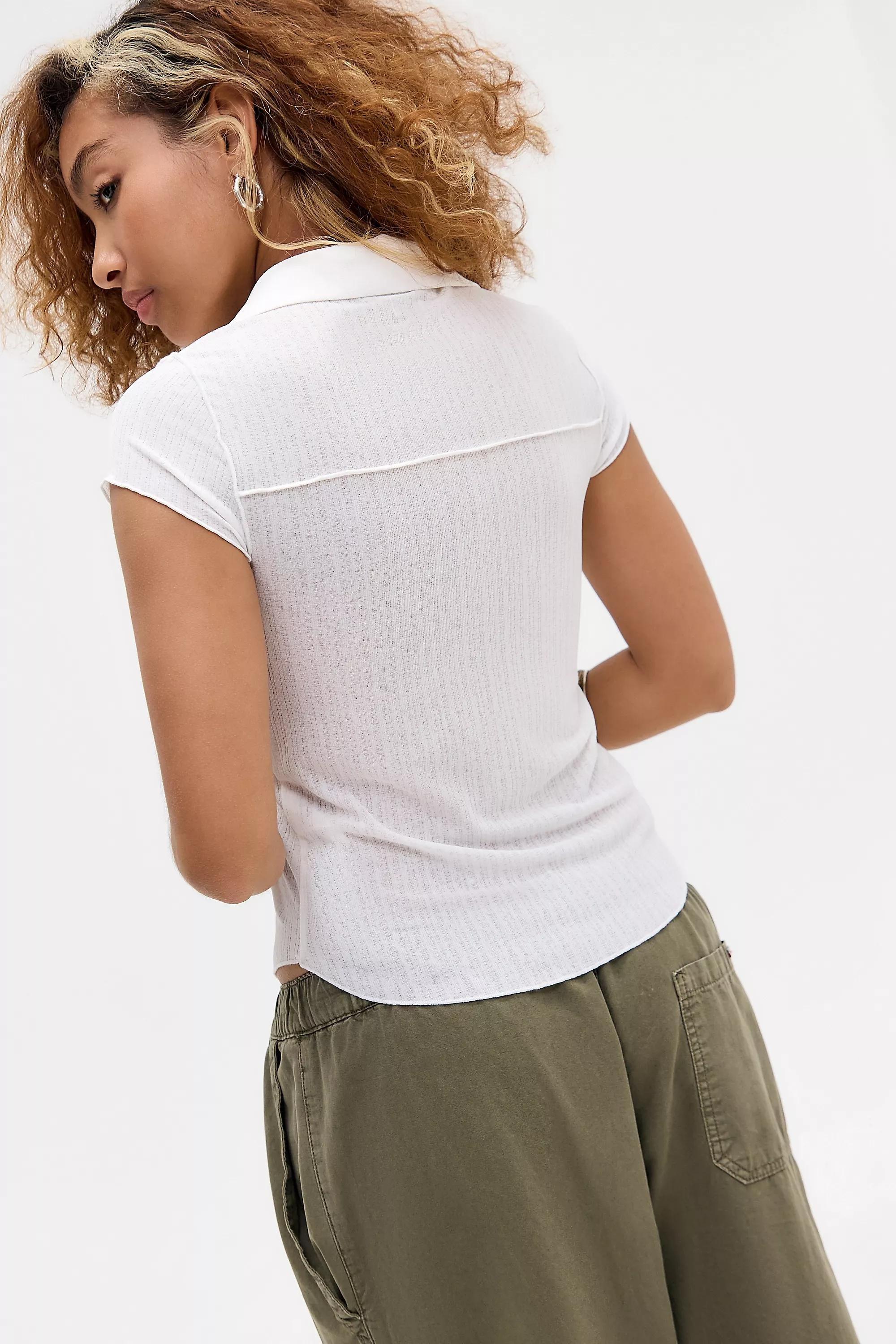 WHITE UO Milo Rib Shirt, WHT, large image number 4