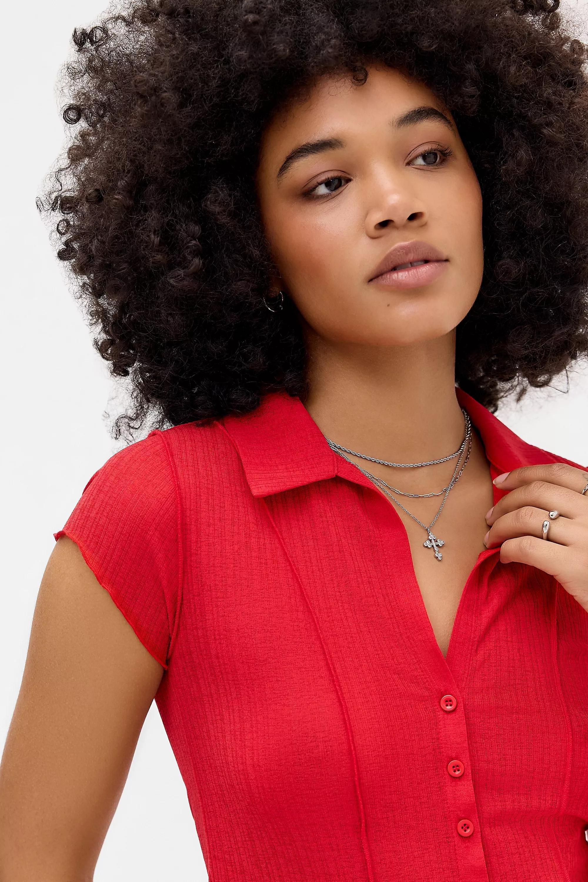 Red Uo Milo Ribbed Shirt, RED, medium