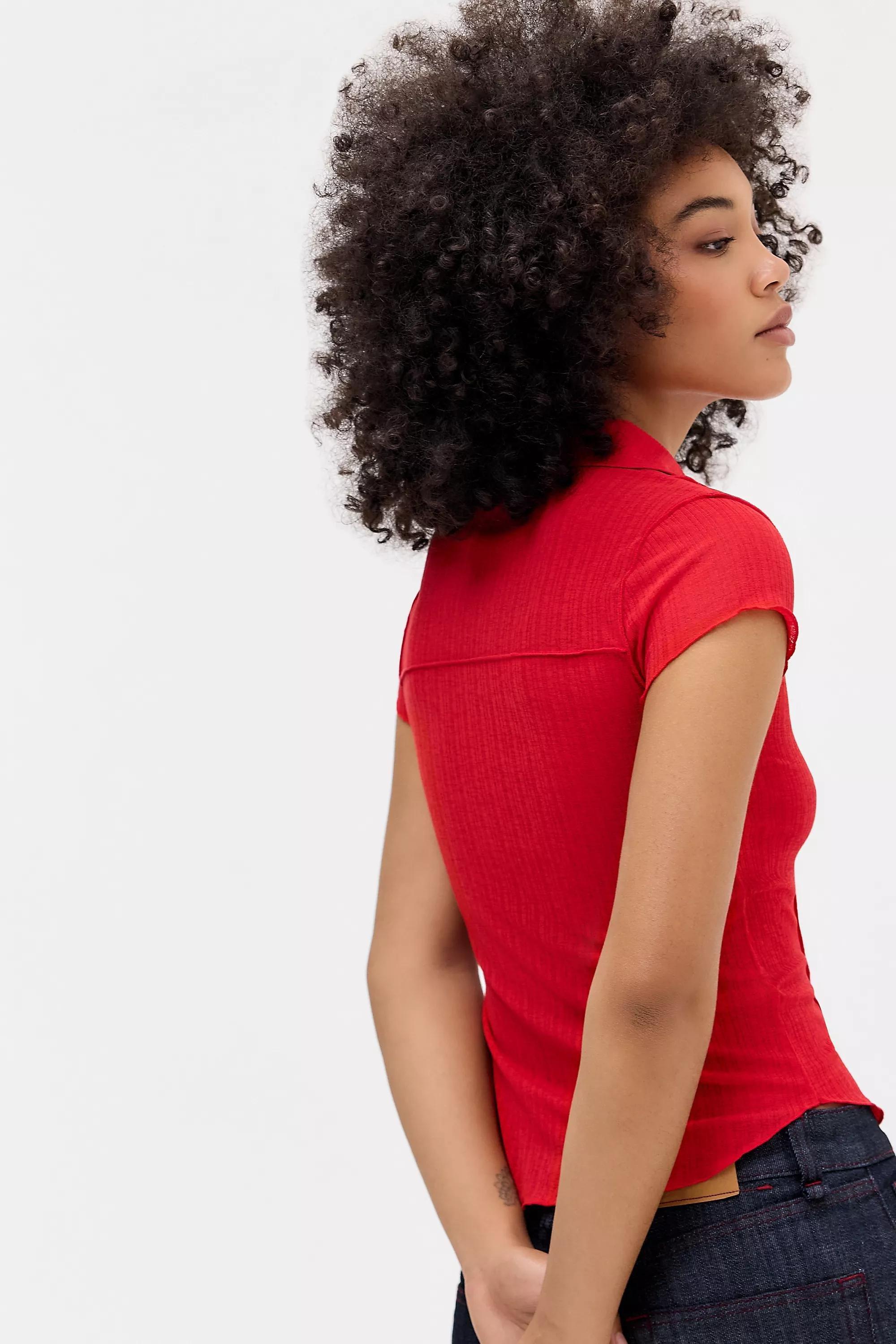 RED UO Milo Rib Shirt, RED, large image number 3