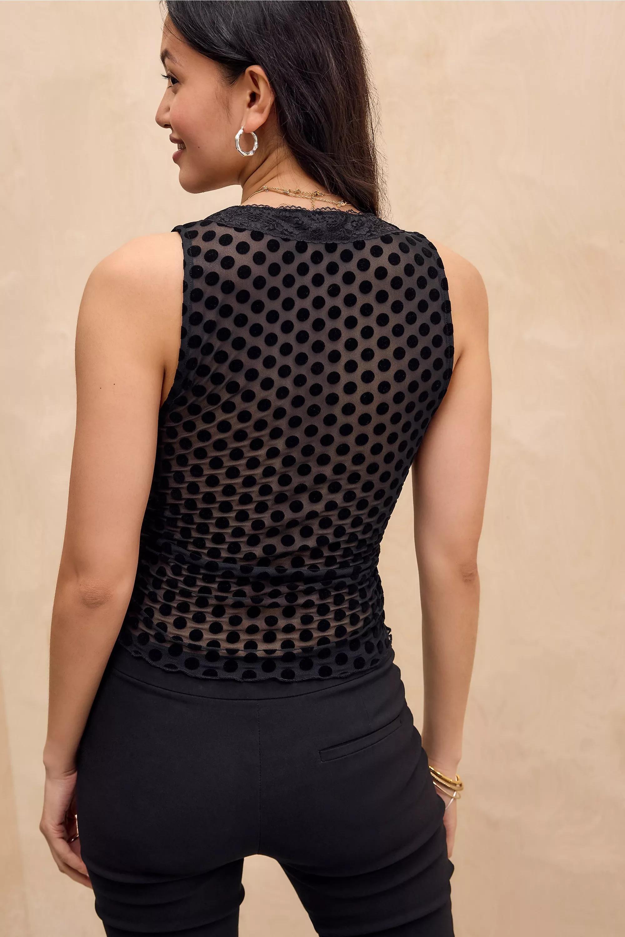 BLACK UO Ivy Spot Flocked Vest Top, BLK, large image number 2