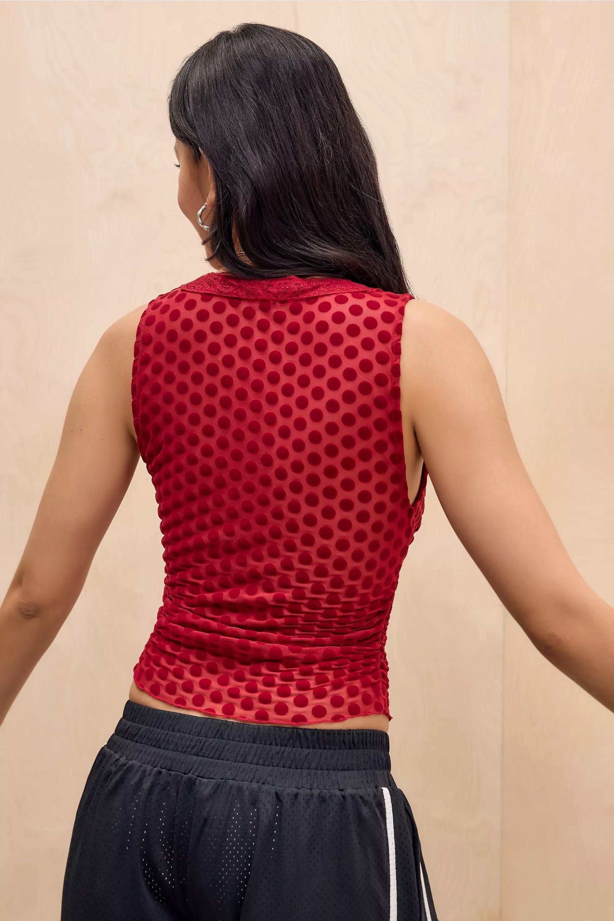 Red Uo Flocked Vest Top, WINE, large image number 3