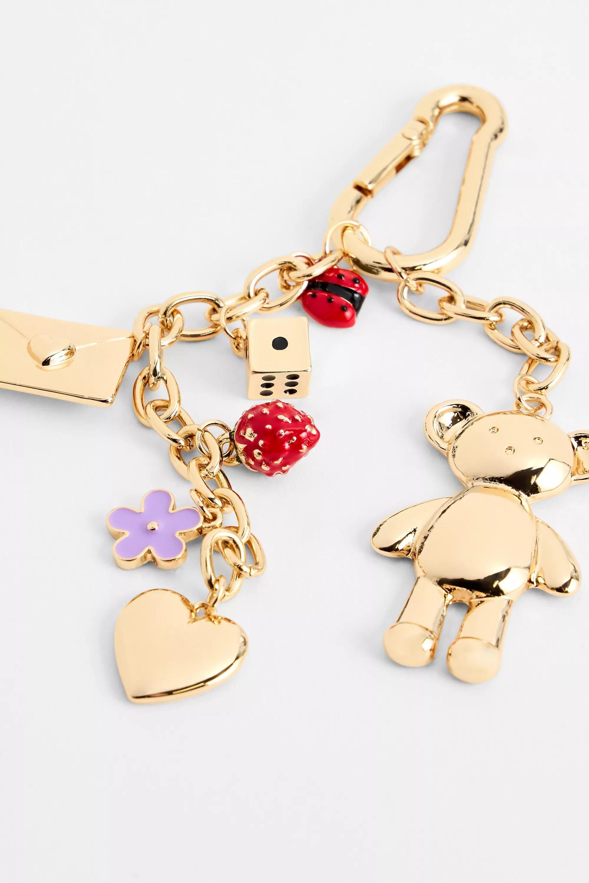 Gold Teddy Charm Keyring, GOLD, large image number 1