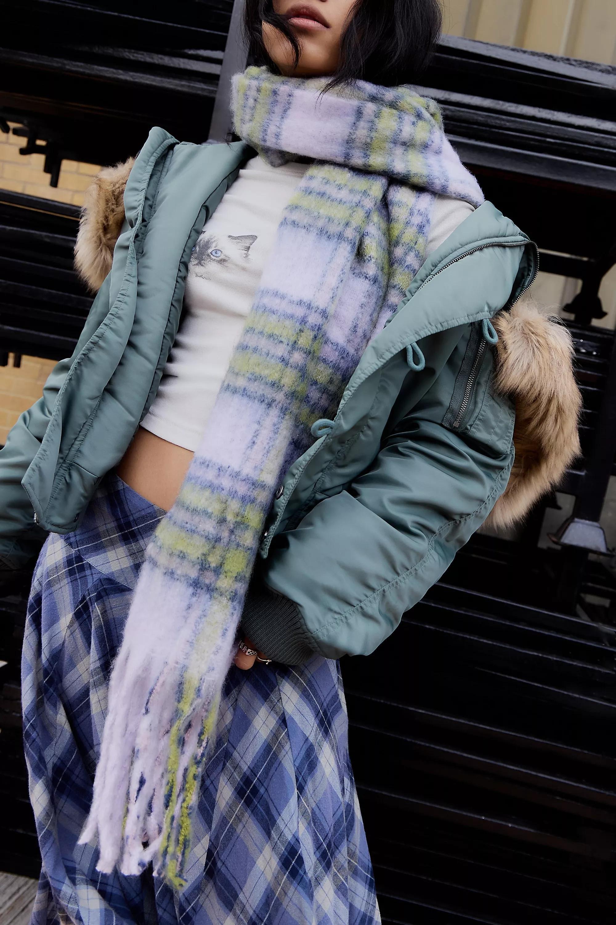 Yellow Uo Plaid Blanket Scarf, LILAC, large image number 1