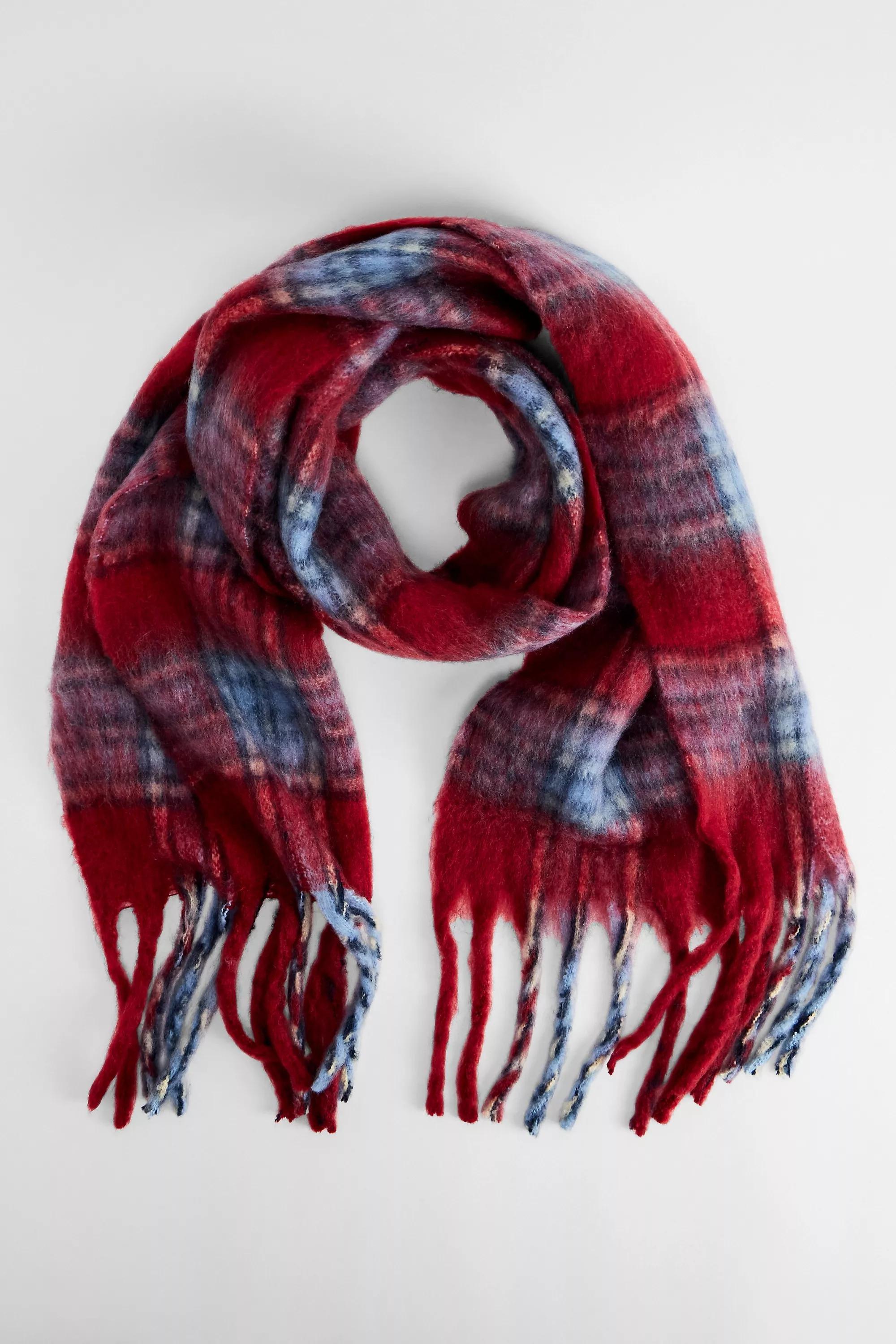 Red Uo Plaid Blanket Scarf, RED, medium