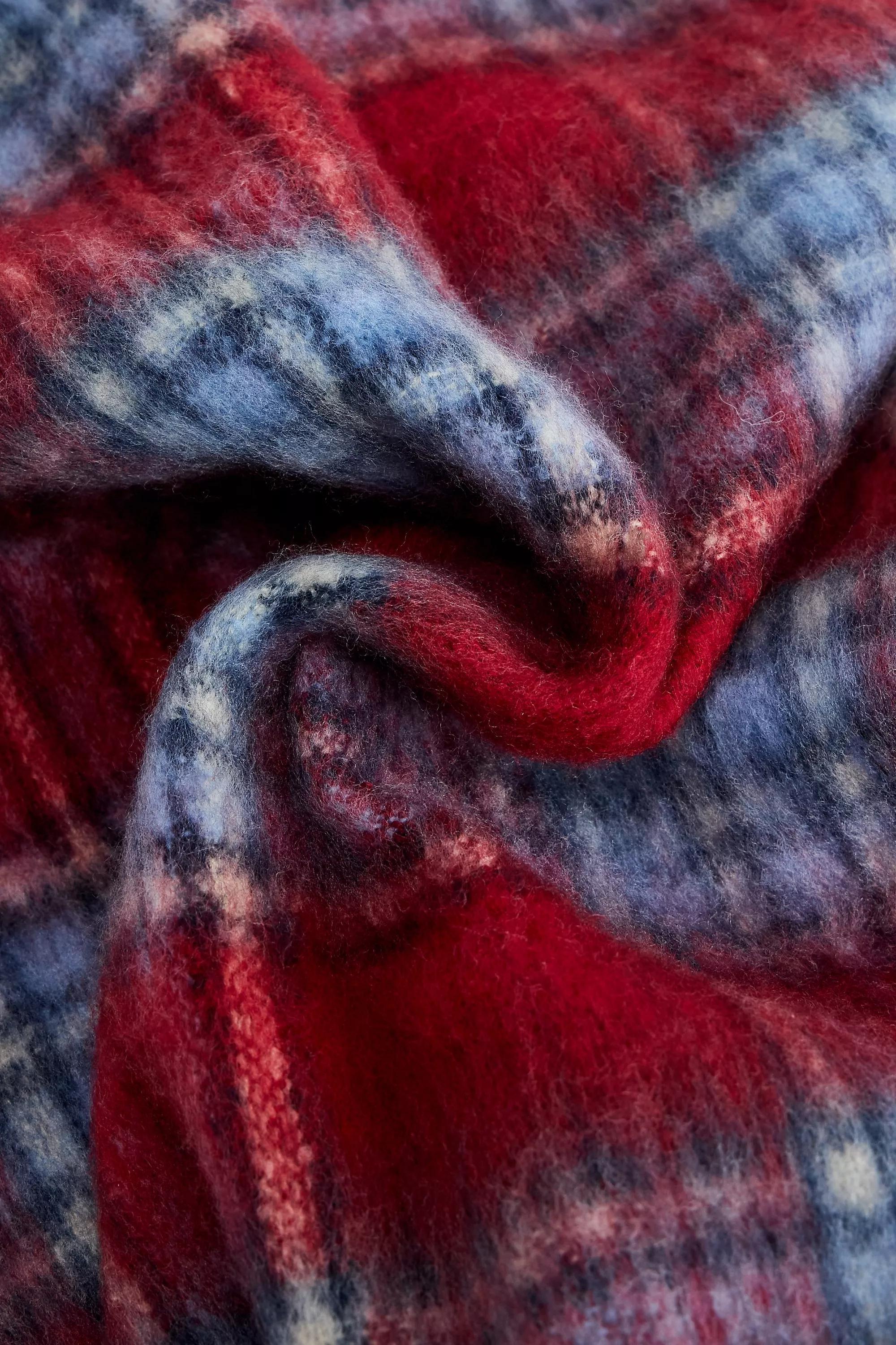 Red Uo Plaid Blanket Scarf, RED, medium