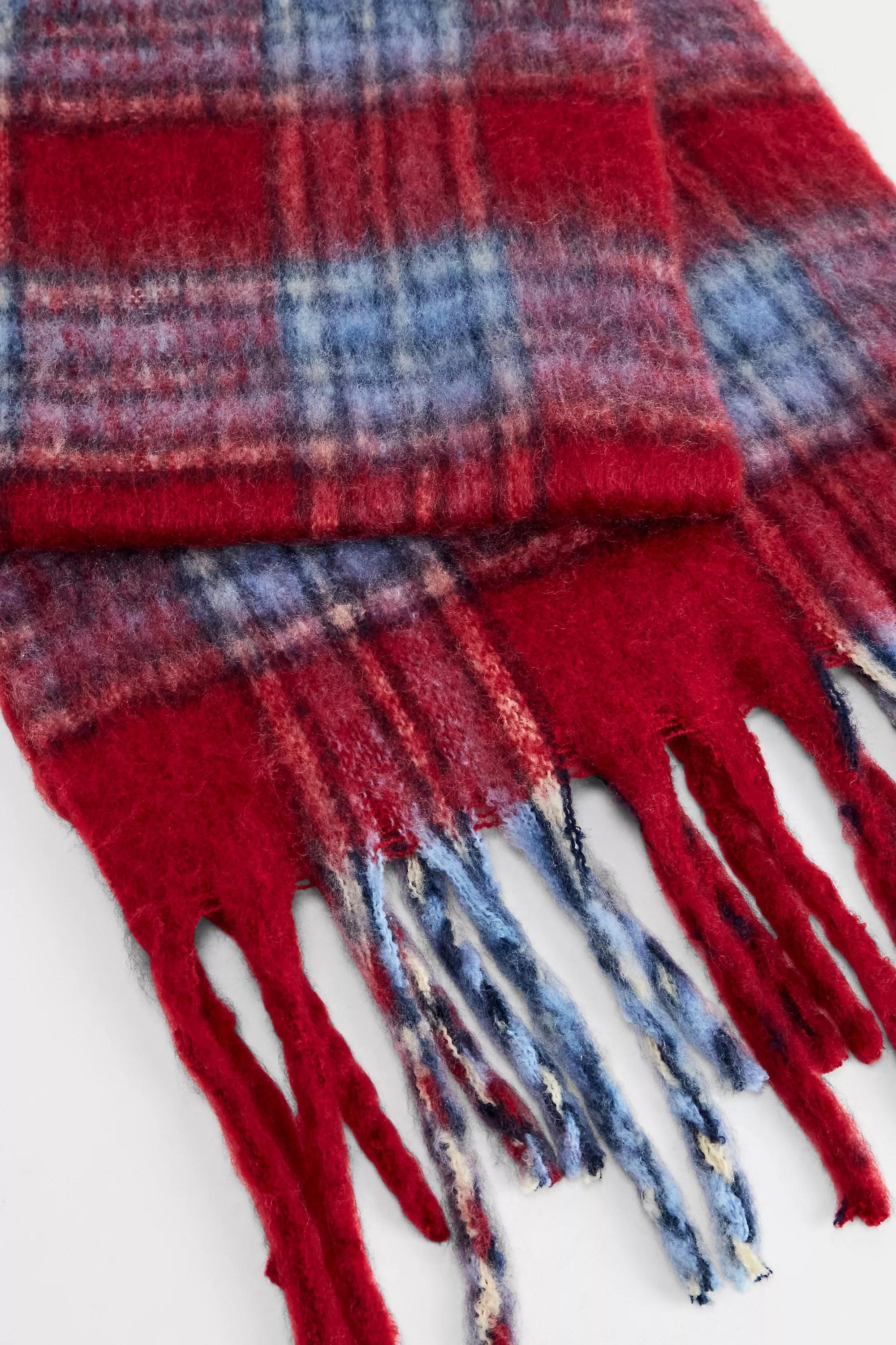 Red Uo Plaid Blanket Scarf, RED, large image number 3