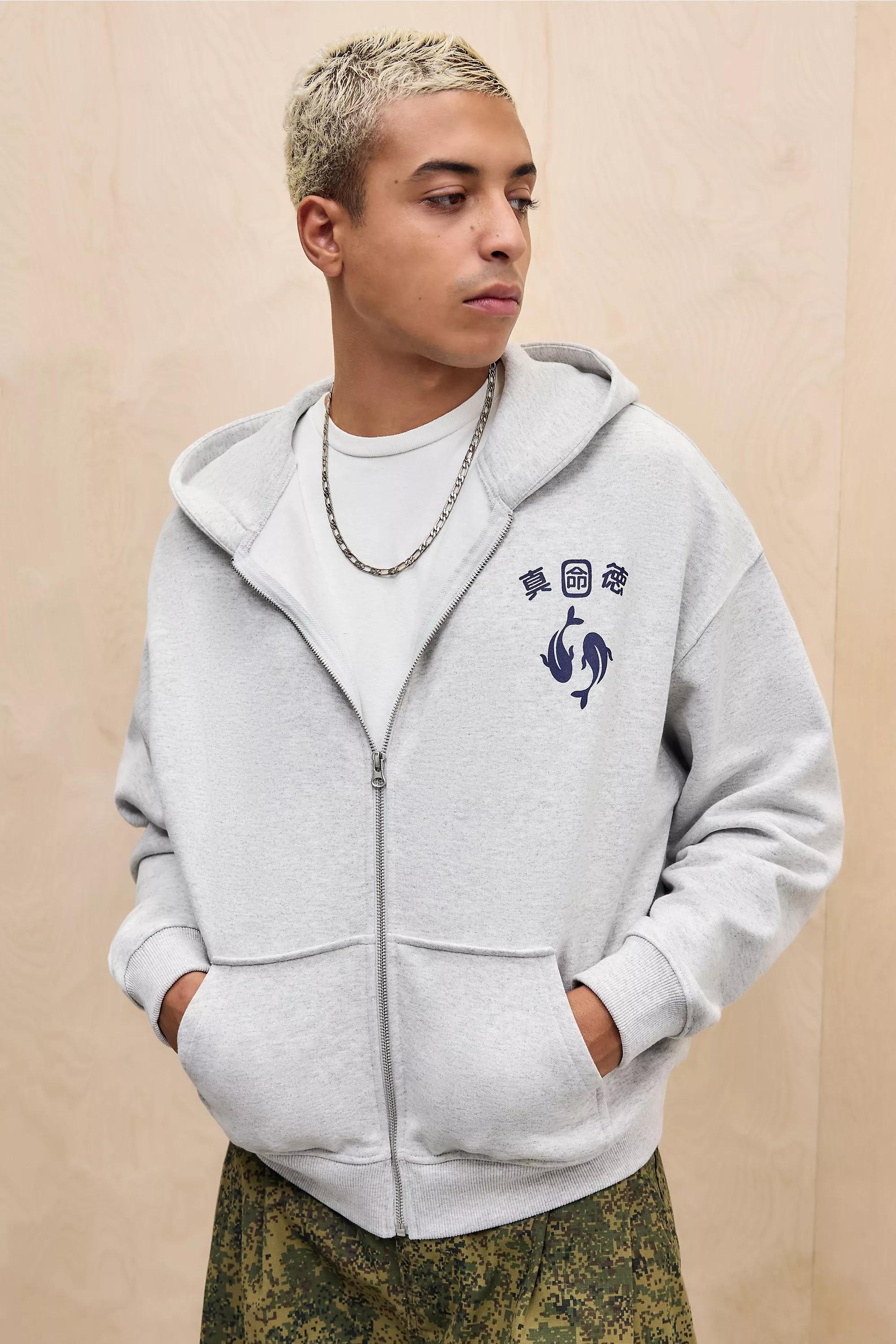 White Bdg Printed Zip-Through Hoodie, , large image number 1
