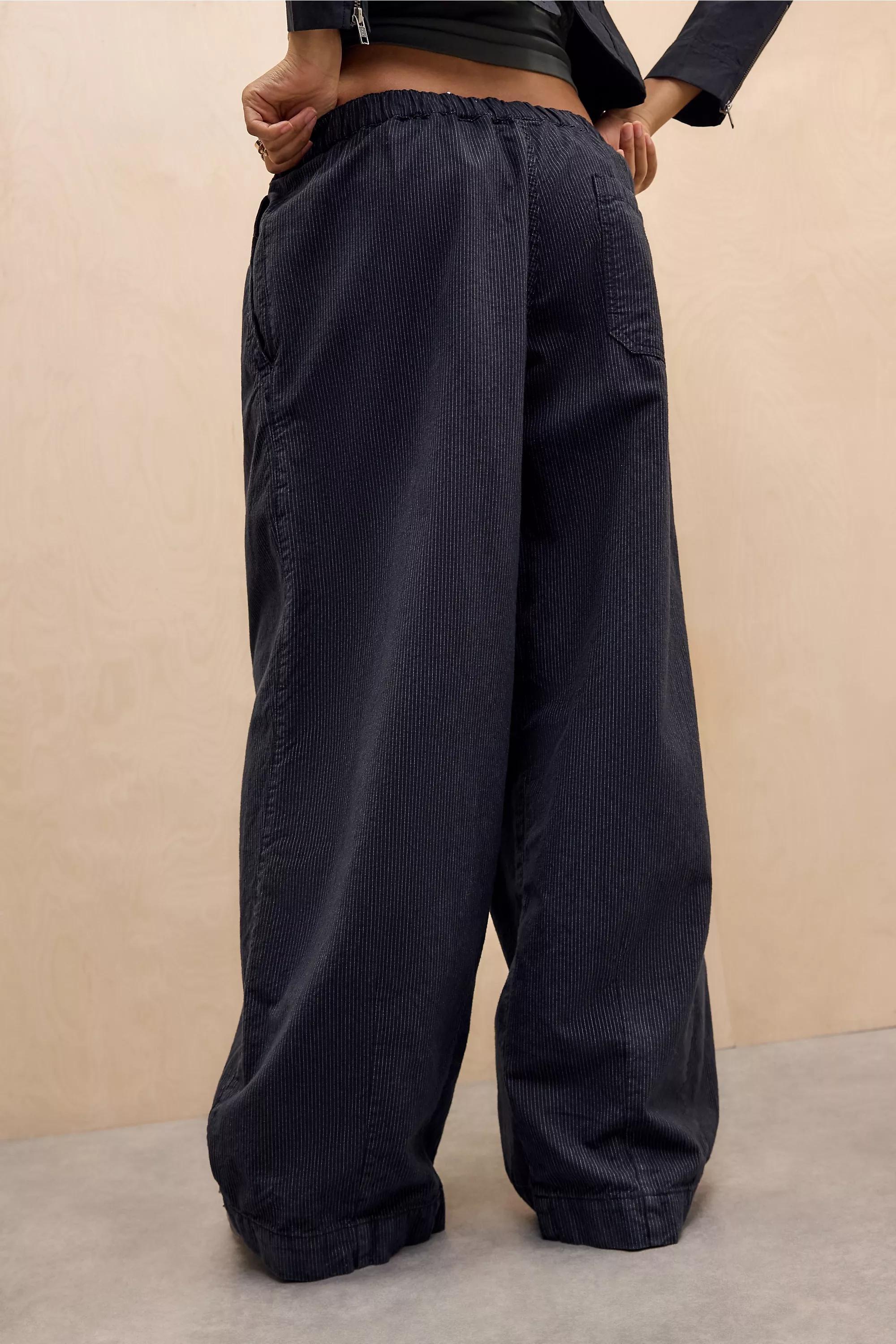 Black Bdg Bobbi Mini Stripe Baggy Trousers, BLK, large image number 3