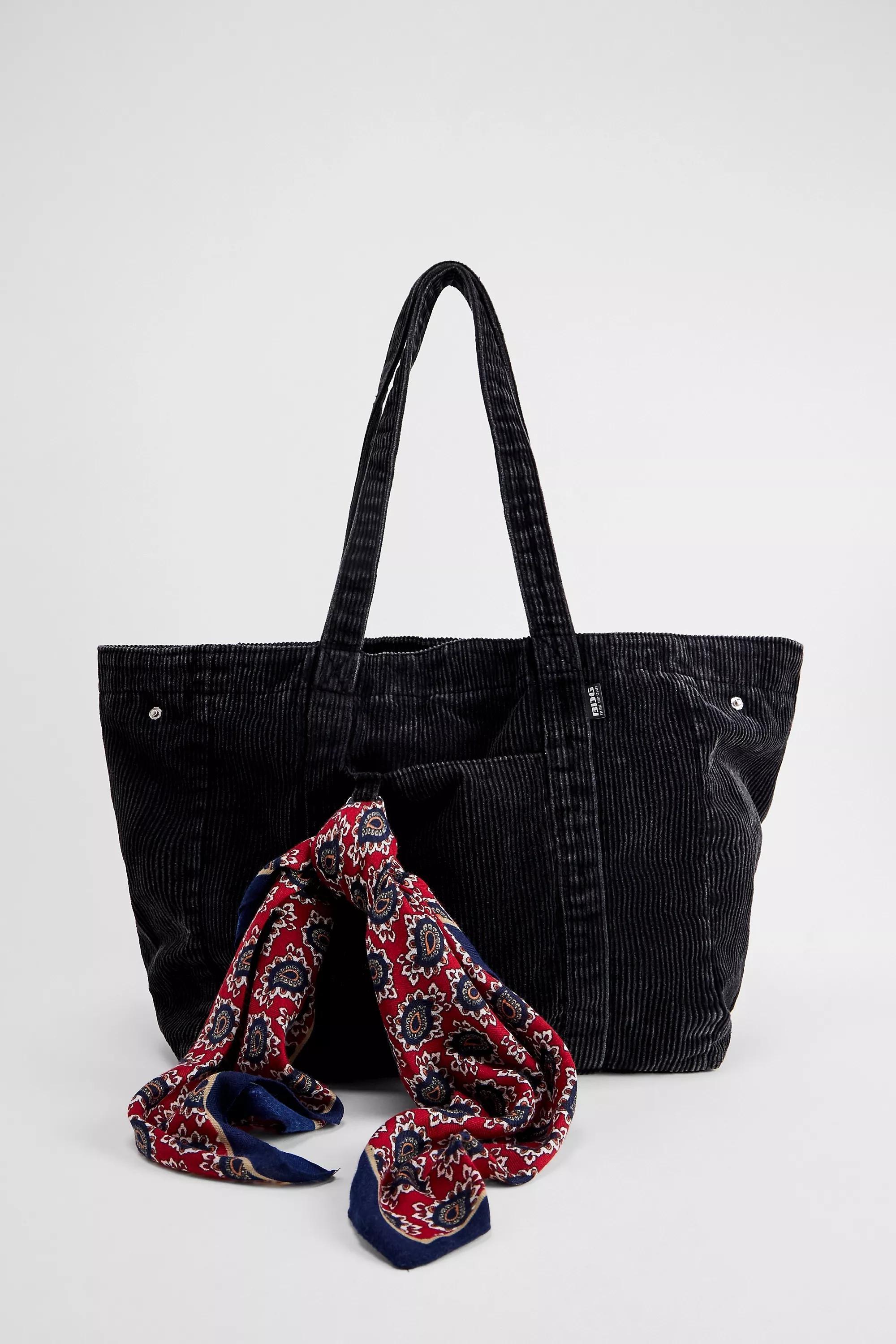 Black Bdg Cord Carryall Tote Bag, BLK, medium