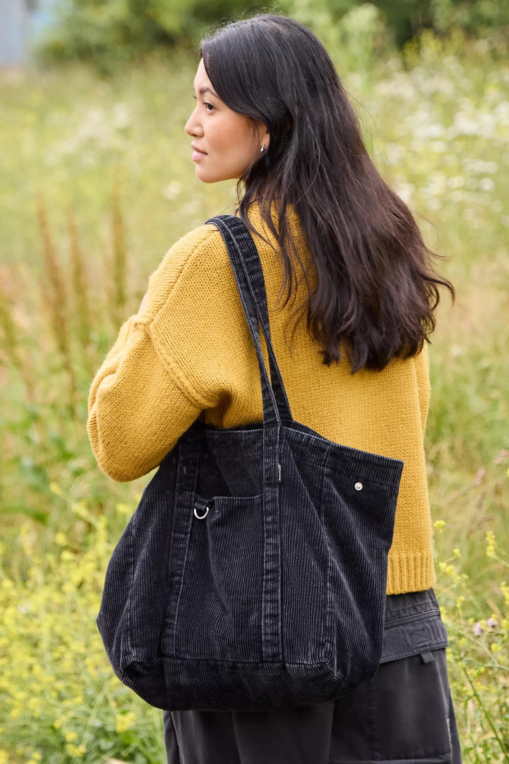 Black Bdg Cord Carryall Tote Bag, BLK, medium