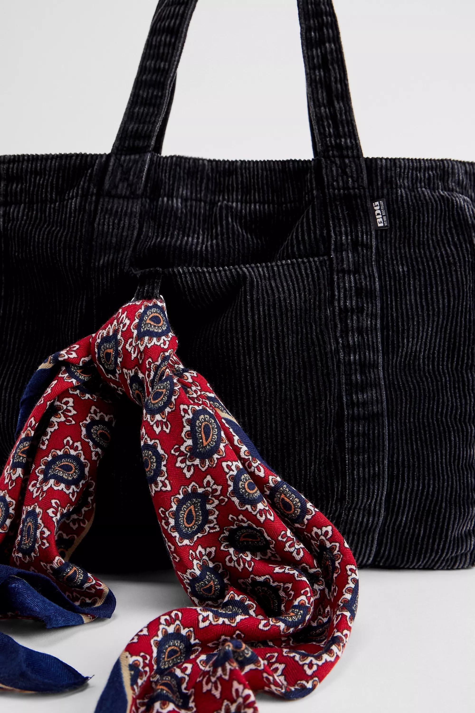 Black Bdg Cord Carryall Tote Bag, BLK, medium