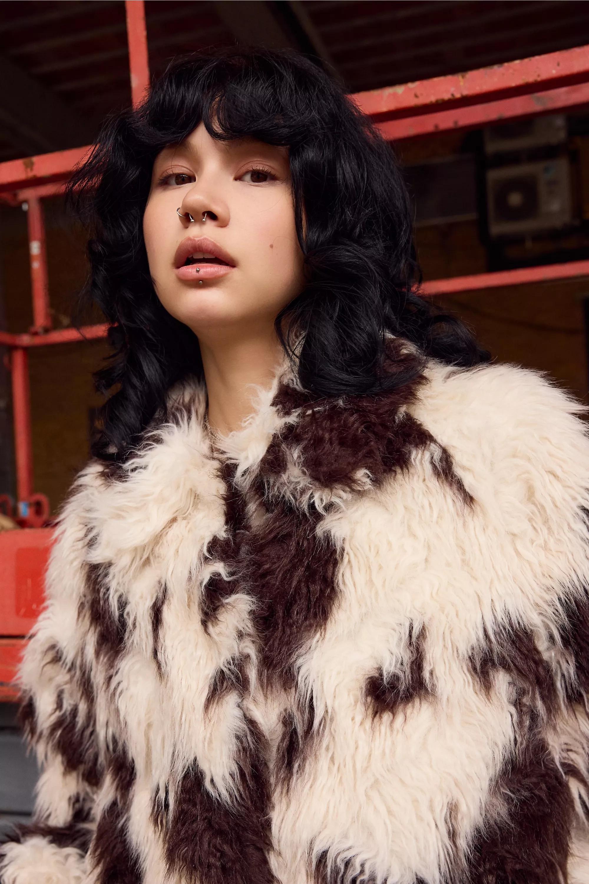 Assort Bdg Cow Print Faux Fur Coat, ASSORT, large image number 1