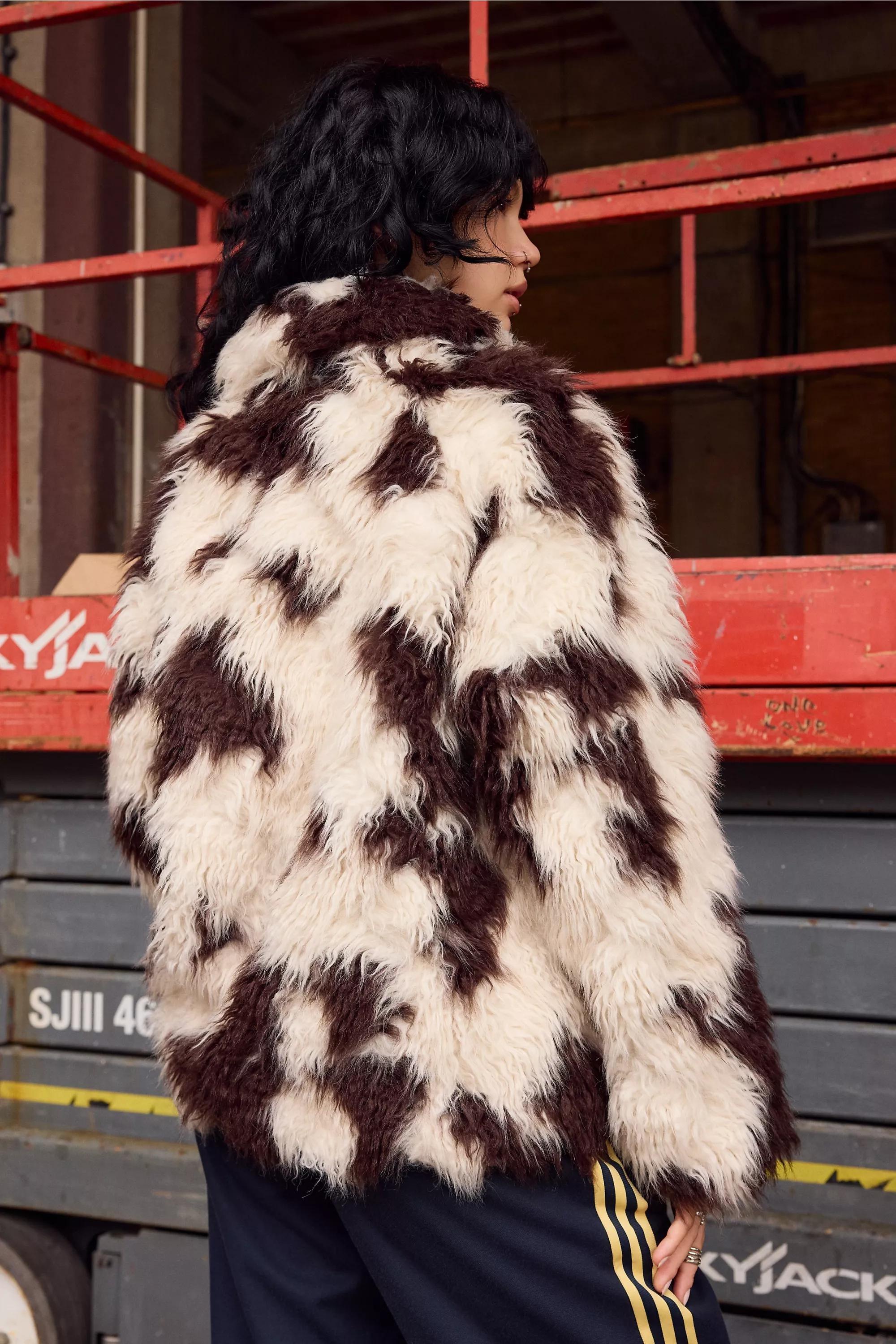 Assort Bdg Cow Print Faux Fur Coat, ASSORT, large image number 4