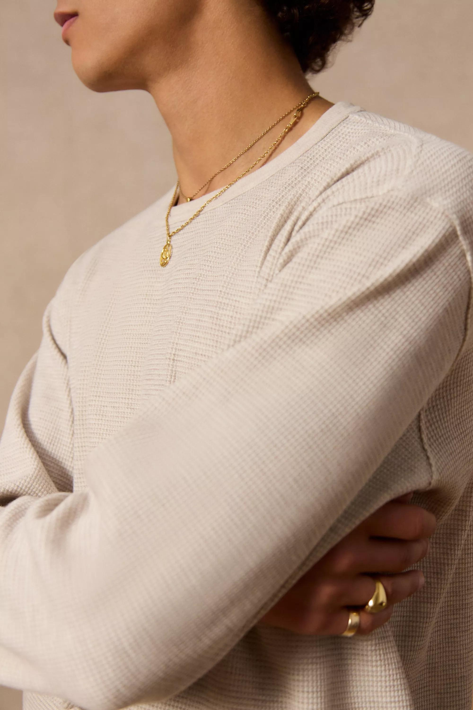 Beige Loom Heather Plain Waffle Crew Neck Top, , large image number 2
