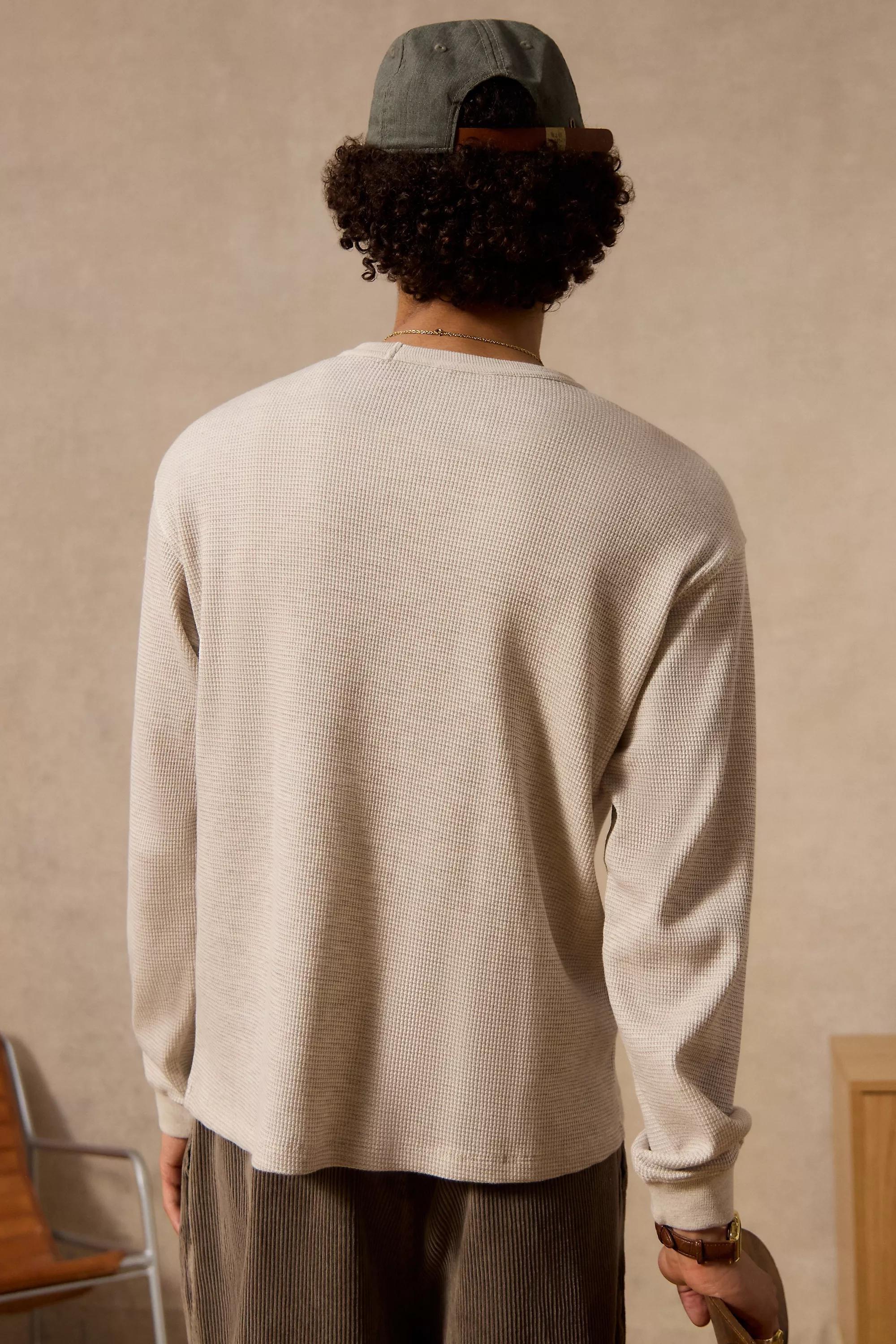 Beige Loom Heather Plain Waffle Crew Neck Top, , large image number 3