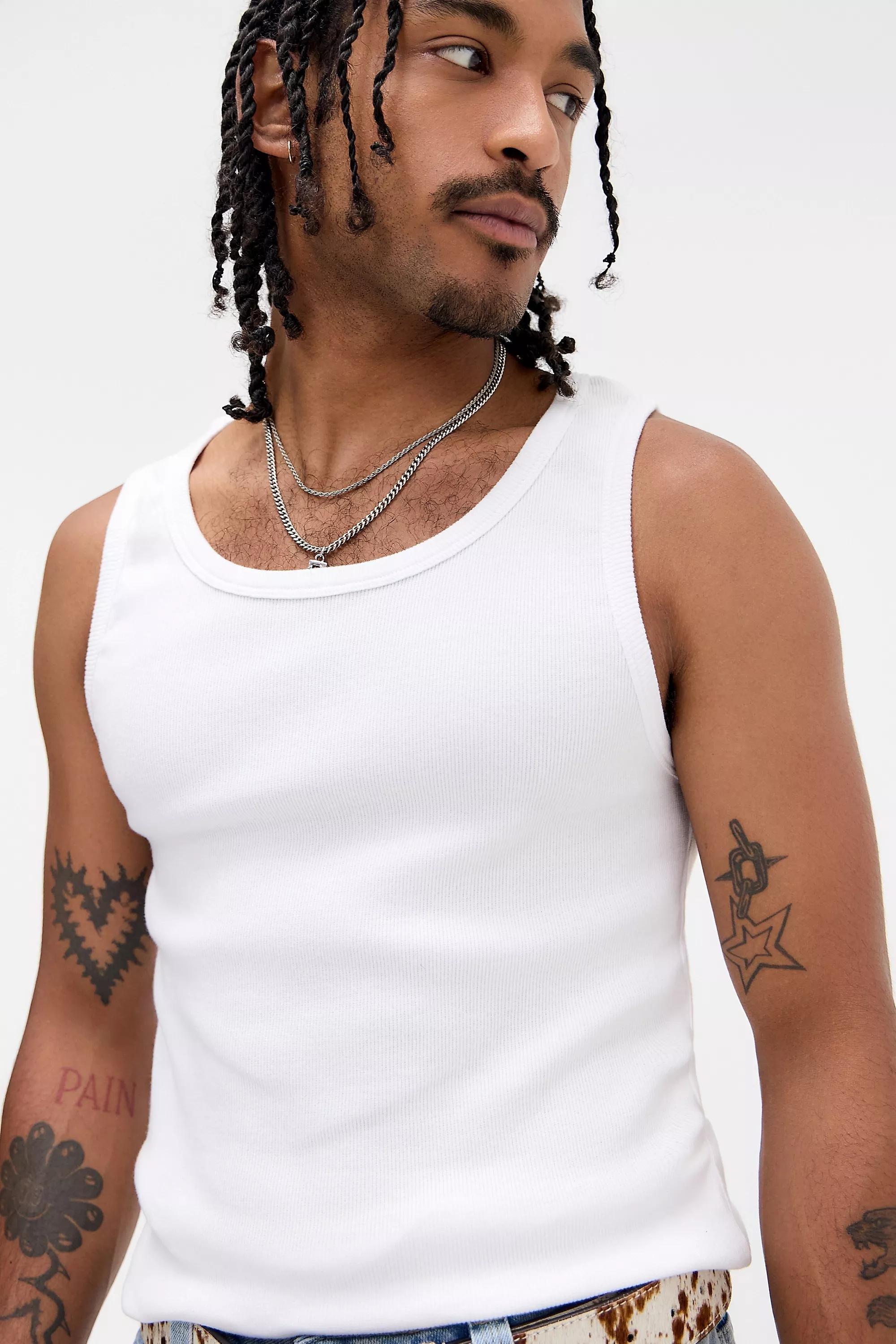 White Bdg Ribbed Vest, WHT, medium