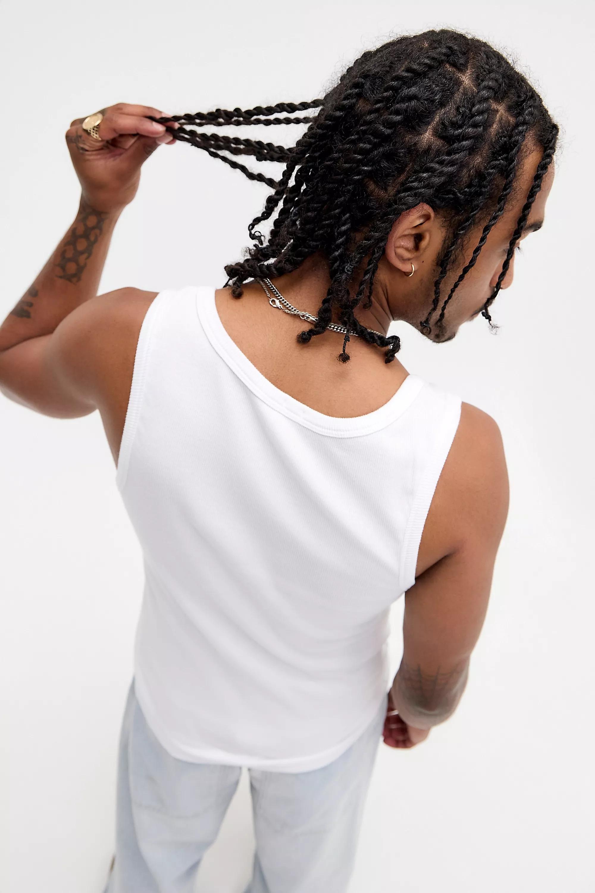 White Bdg Ribbed Vest, WHT, medium