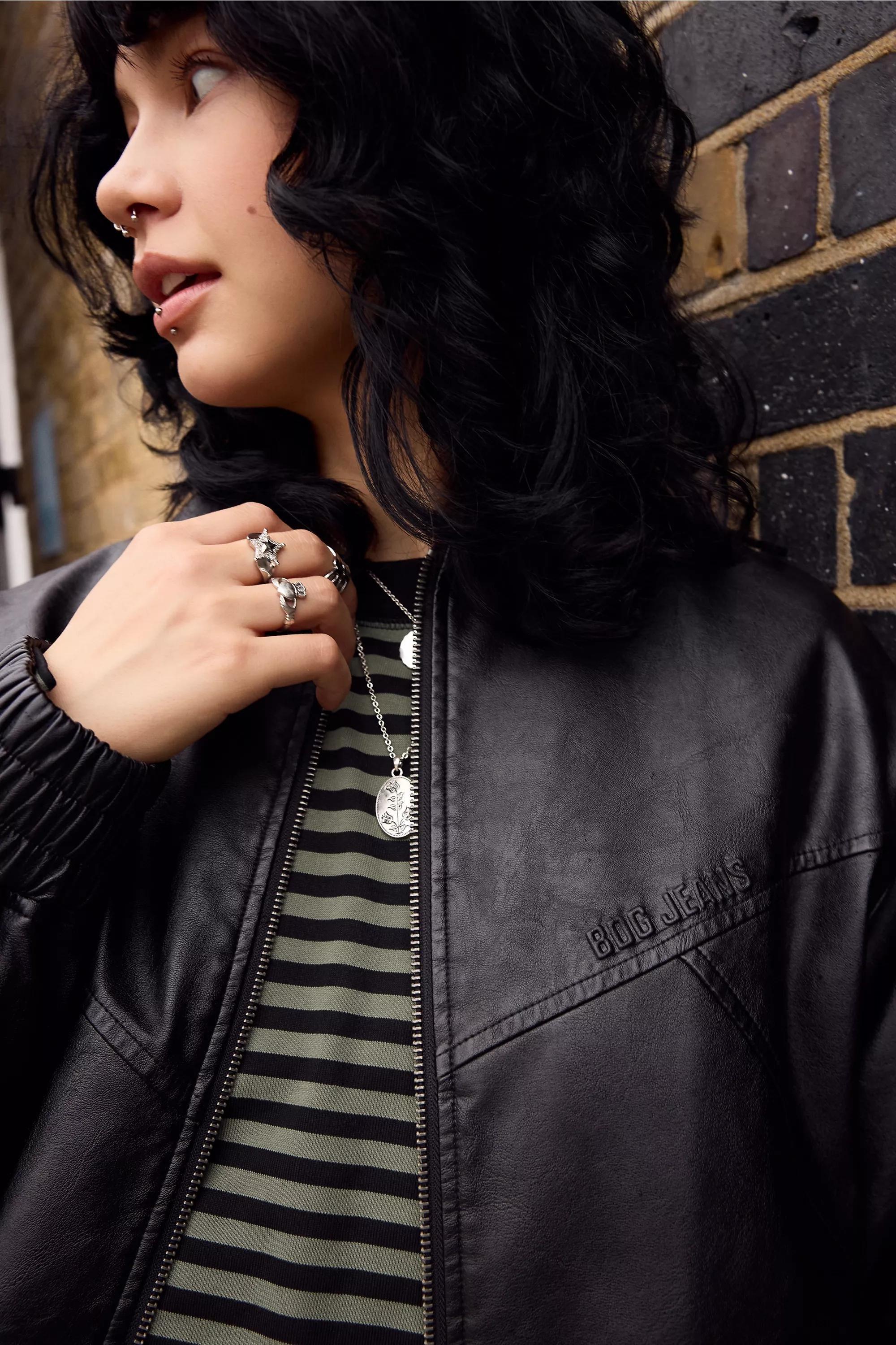 Black Bdg Frankie Faux Leather Bomber Jacket, BLK, medium