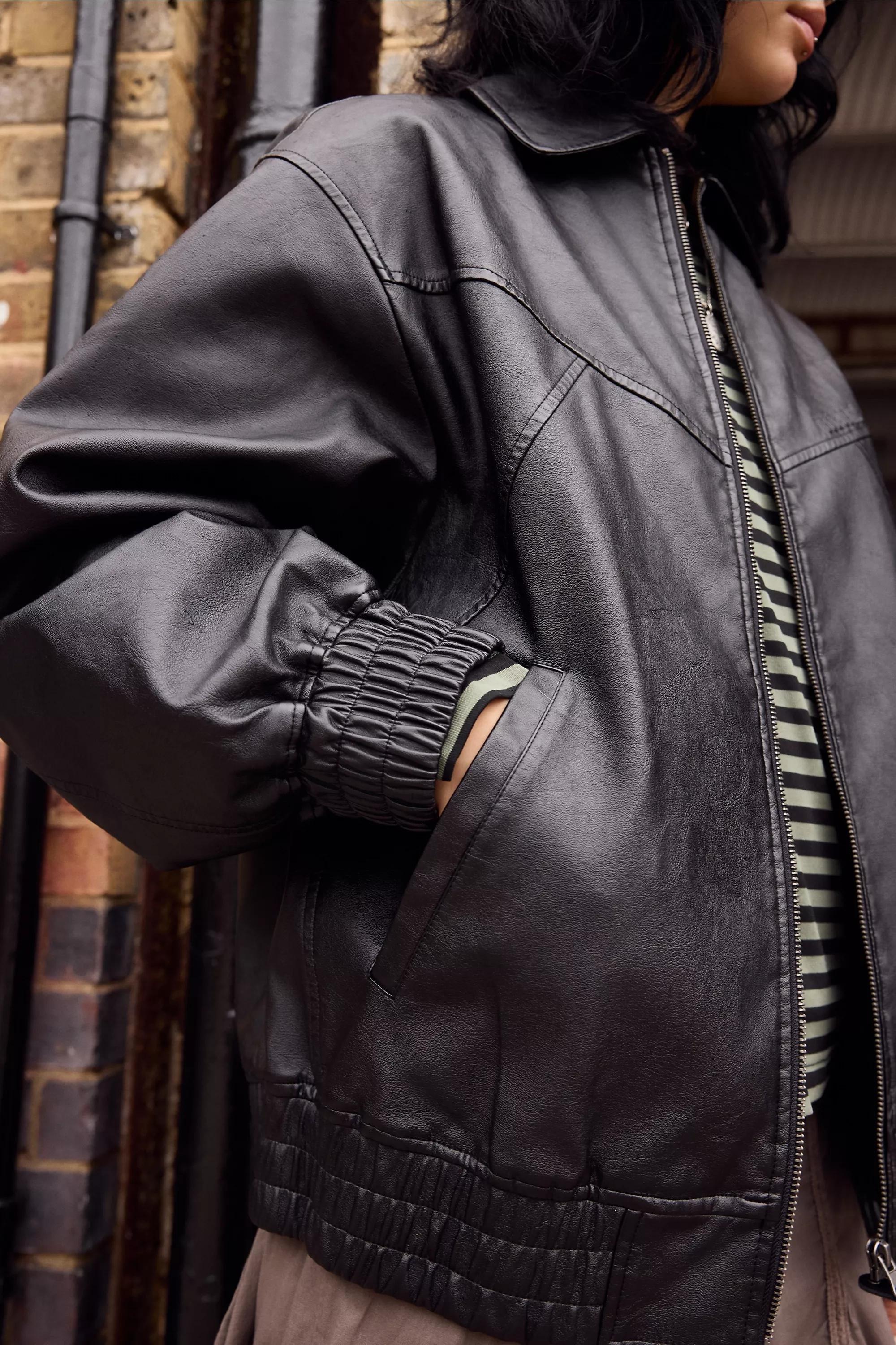 Black Bdg Frankie Faux Leather Bomber Jacket, BLK, large image number 3