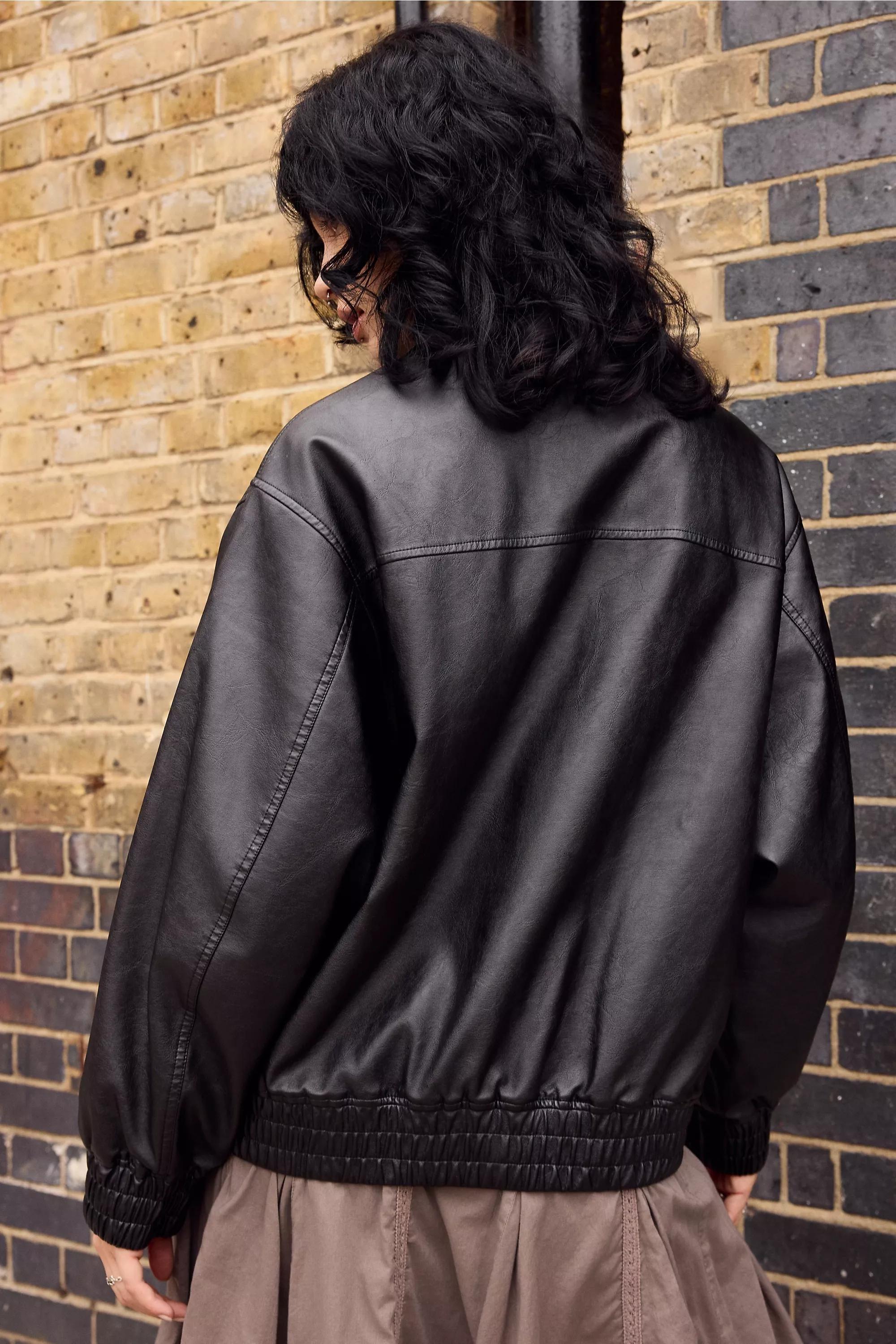 Black Bdg Frankie Faux Leather Bomber Jacket, BLK, large image number 4