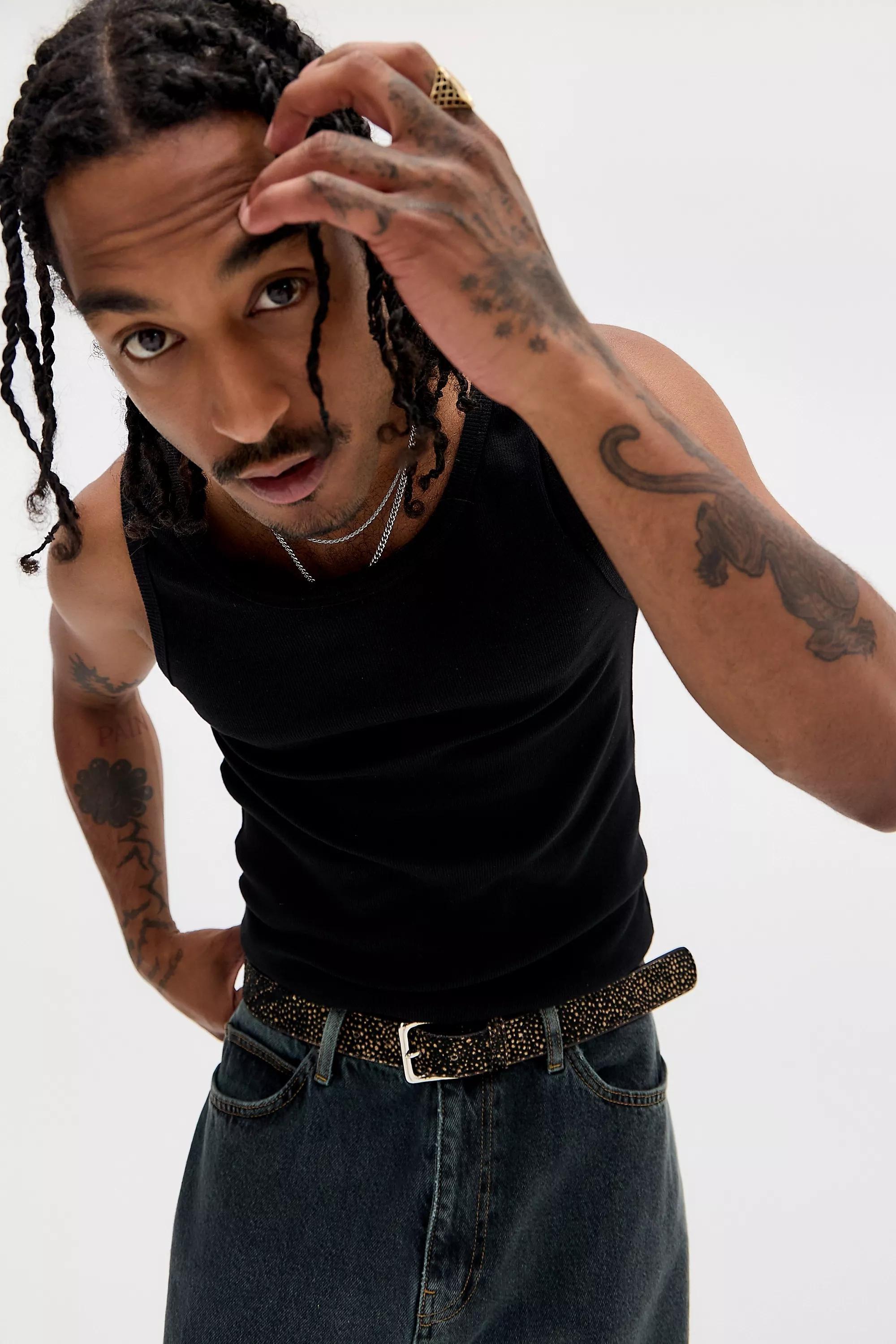 Black Bdg Ribbed Vest, BLK, medium