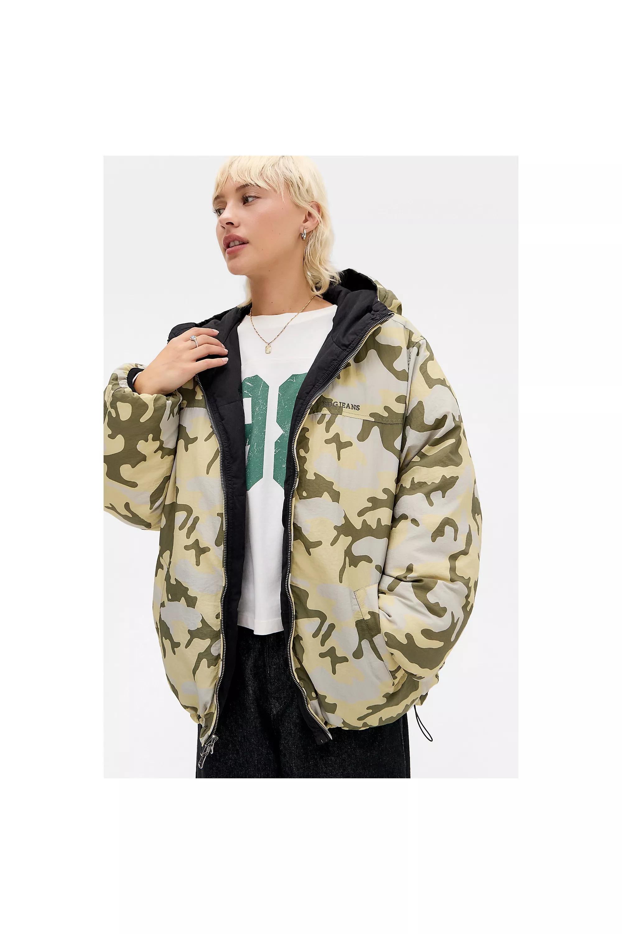 Dark Green Bdg Camo Reversible Puffer Jacket, D GREEN, large image number 0