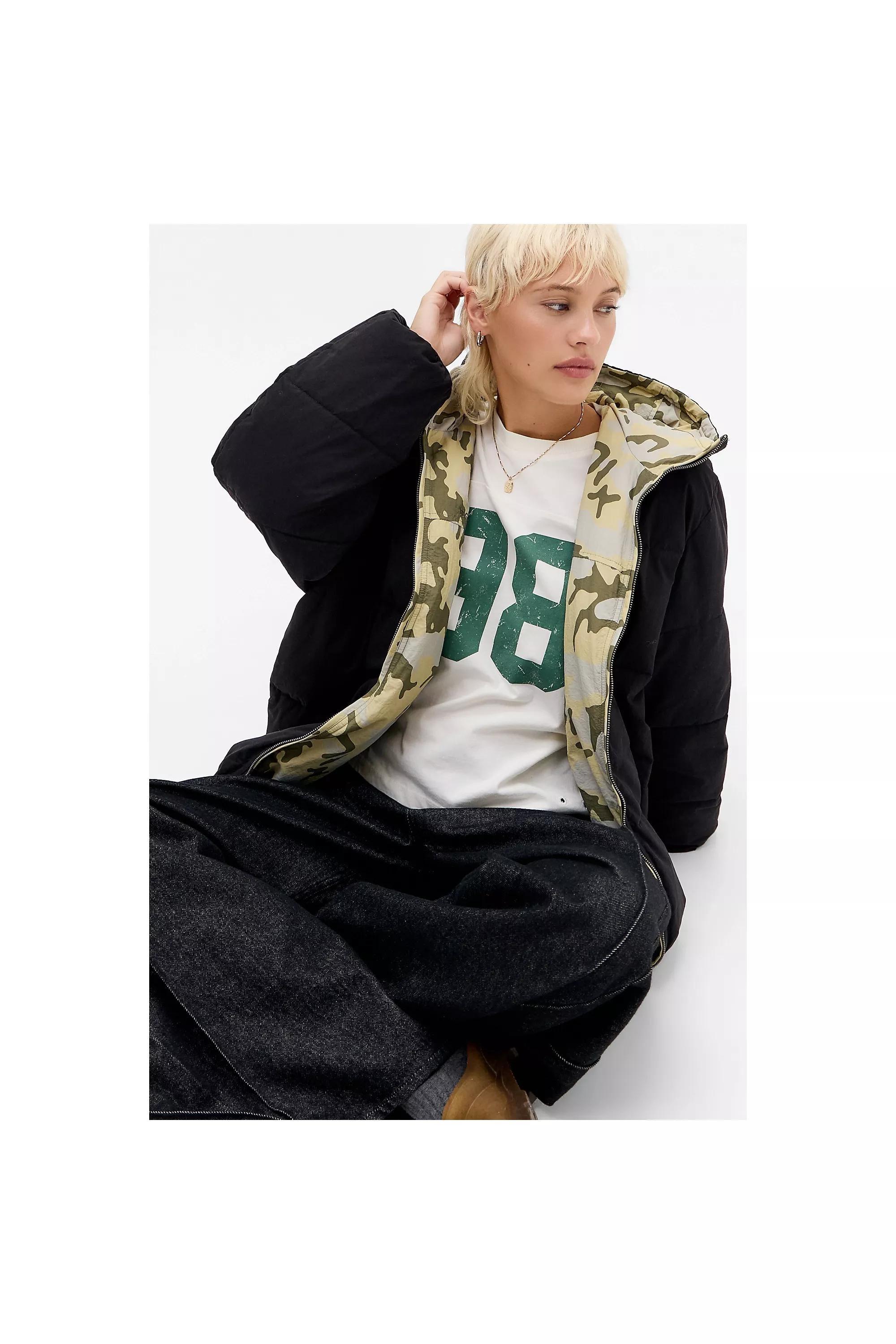 Dark Green Bdg Camo Reversible Puffer Jacket, D GREEN, large image number 1