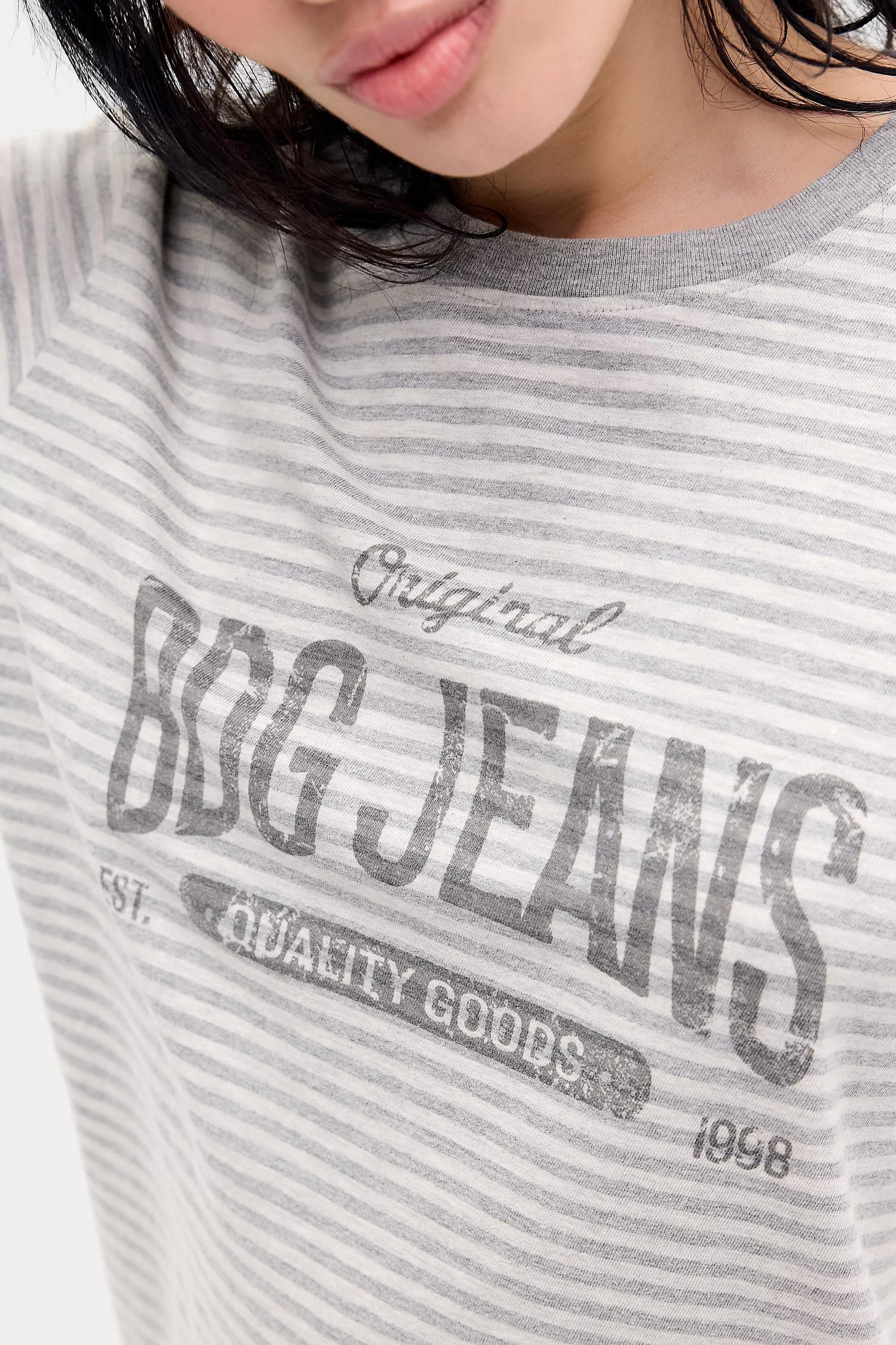 Grey Bdg Stripe Long Sleeve Relaxed T-Shirt, L GR, large image number 1