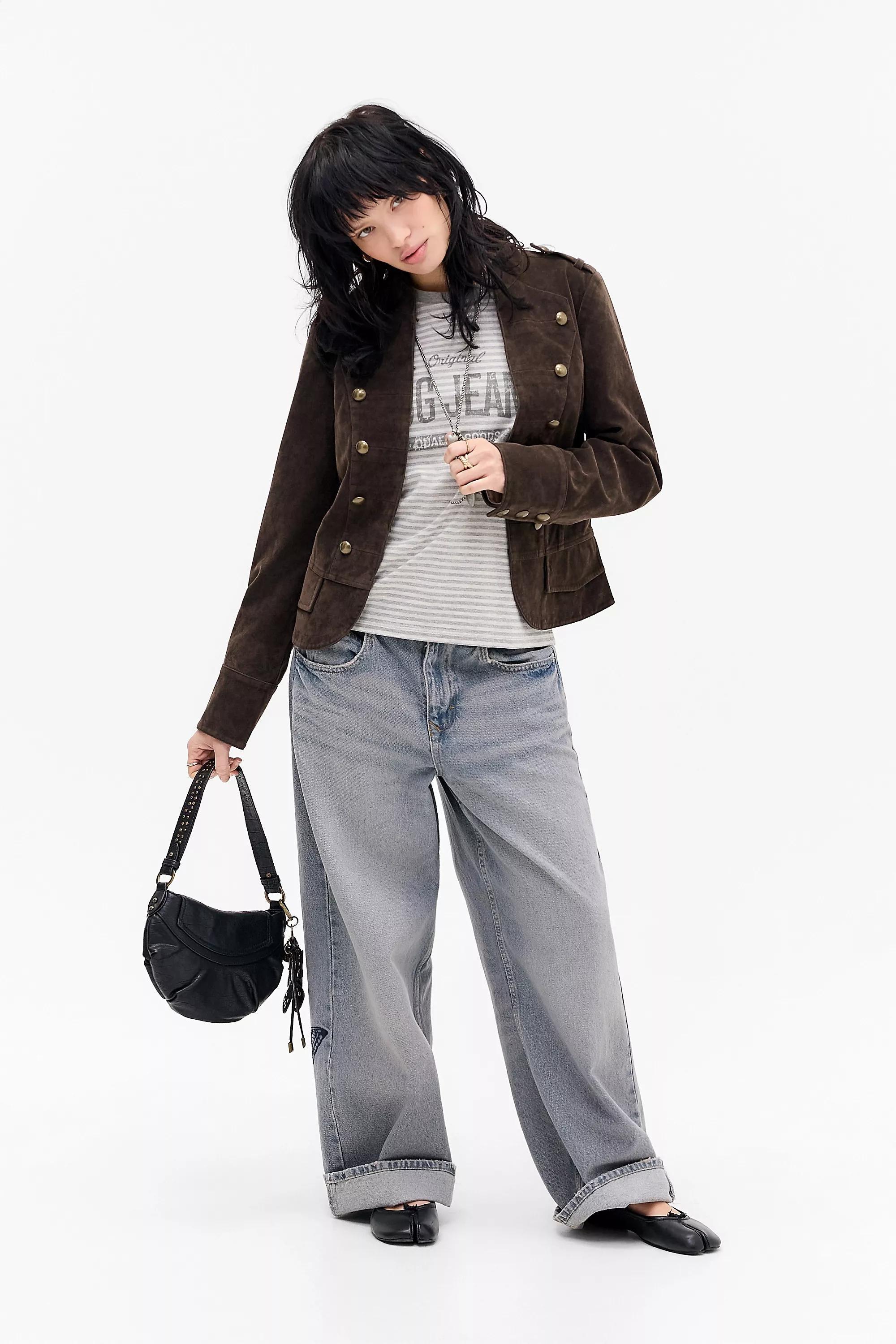 Grey Bdg Stripe Long Sleeve Relaxed T-Shirt, L GR, medium