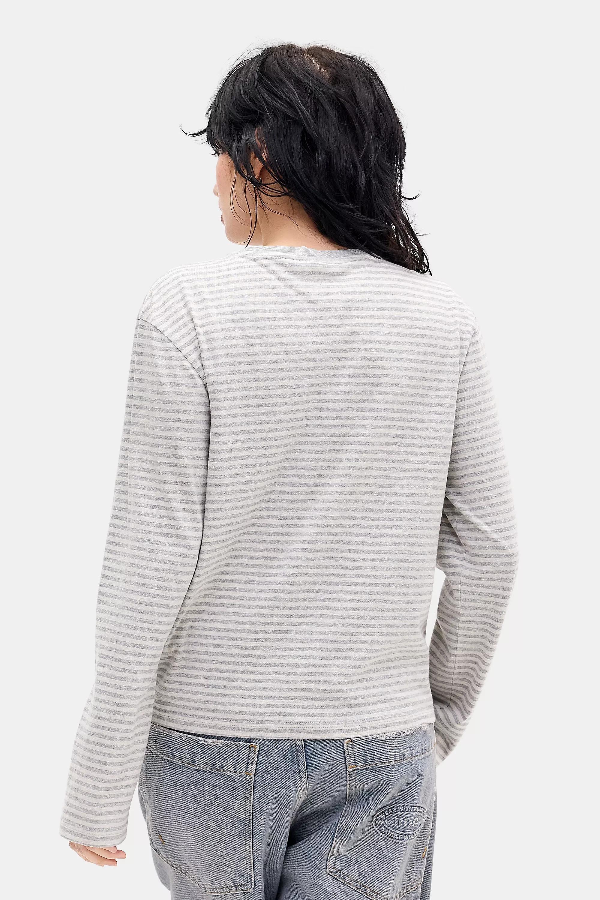 Grey Bdg Stripe Long Sleeve Relaxed T-Shirt, L GR, large image number 3