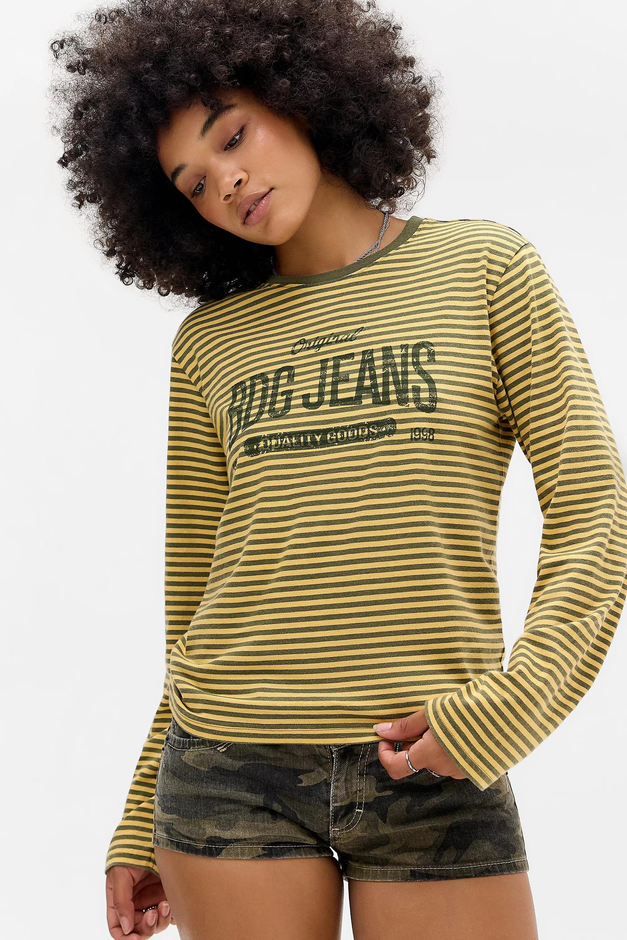 KHAKI BDG Stripe Long Sleeve Relaxed T-Shirt, KHAKI, large image number 2