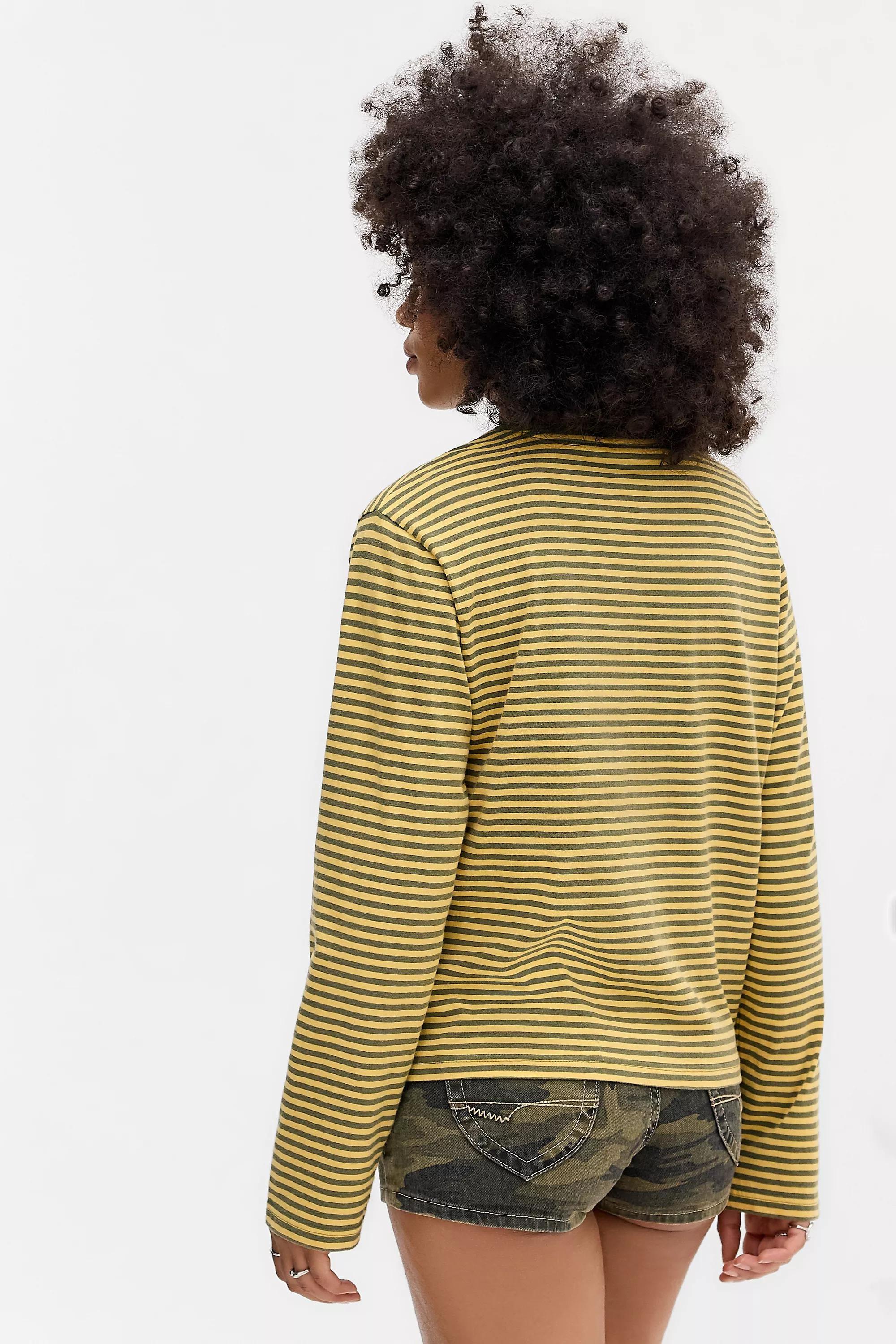 KHAKI BDG Stripe Long Sleeve Relaxed T-Shirt, KHAKI, large image number 3