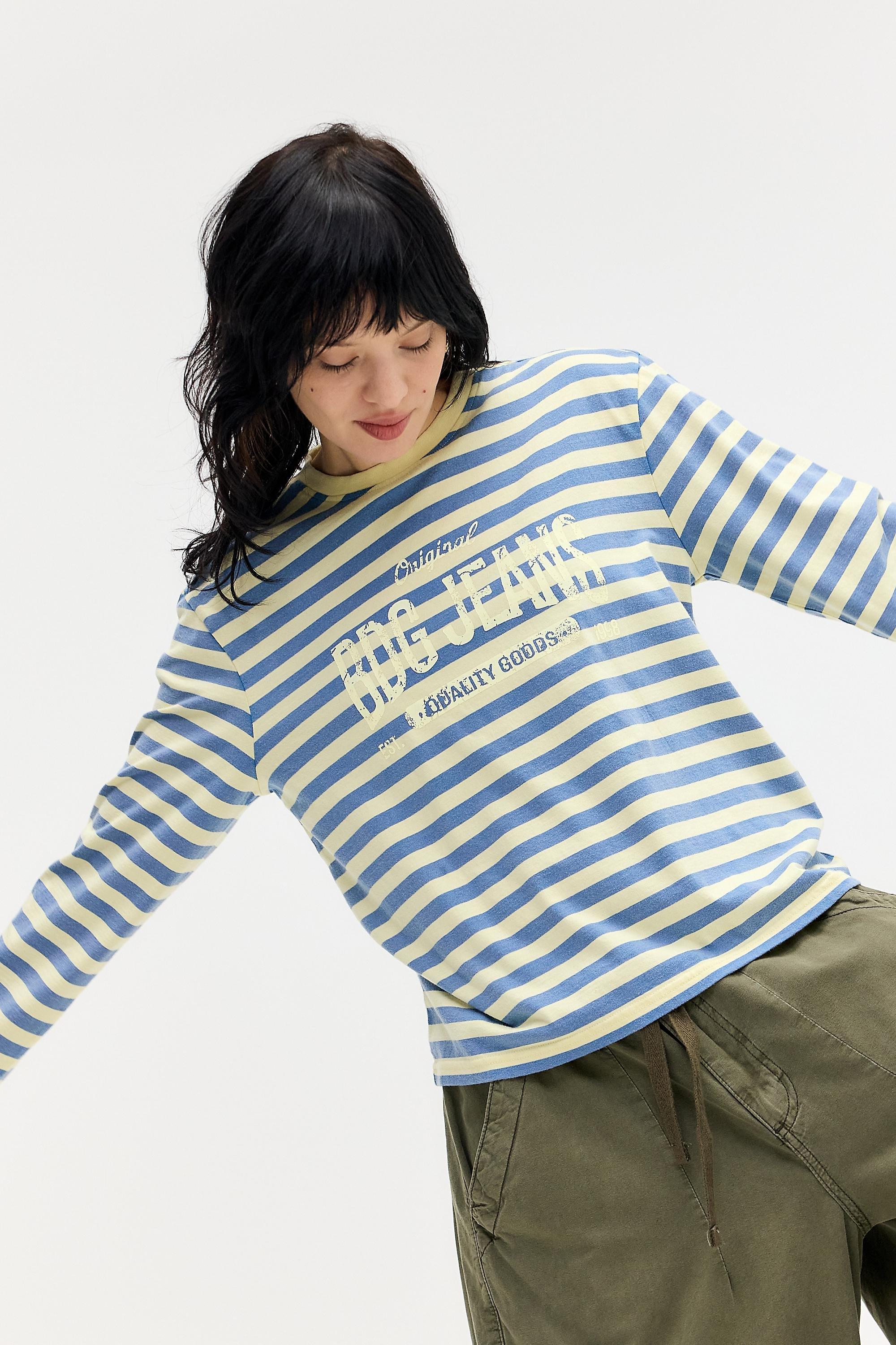 Yellow Bdg Stripe Long Sleeve Relaxed T-Shirt, YEL, large image number 0