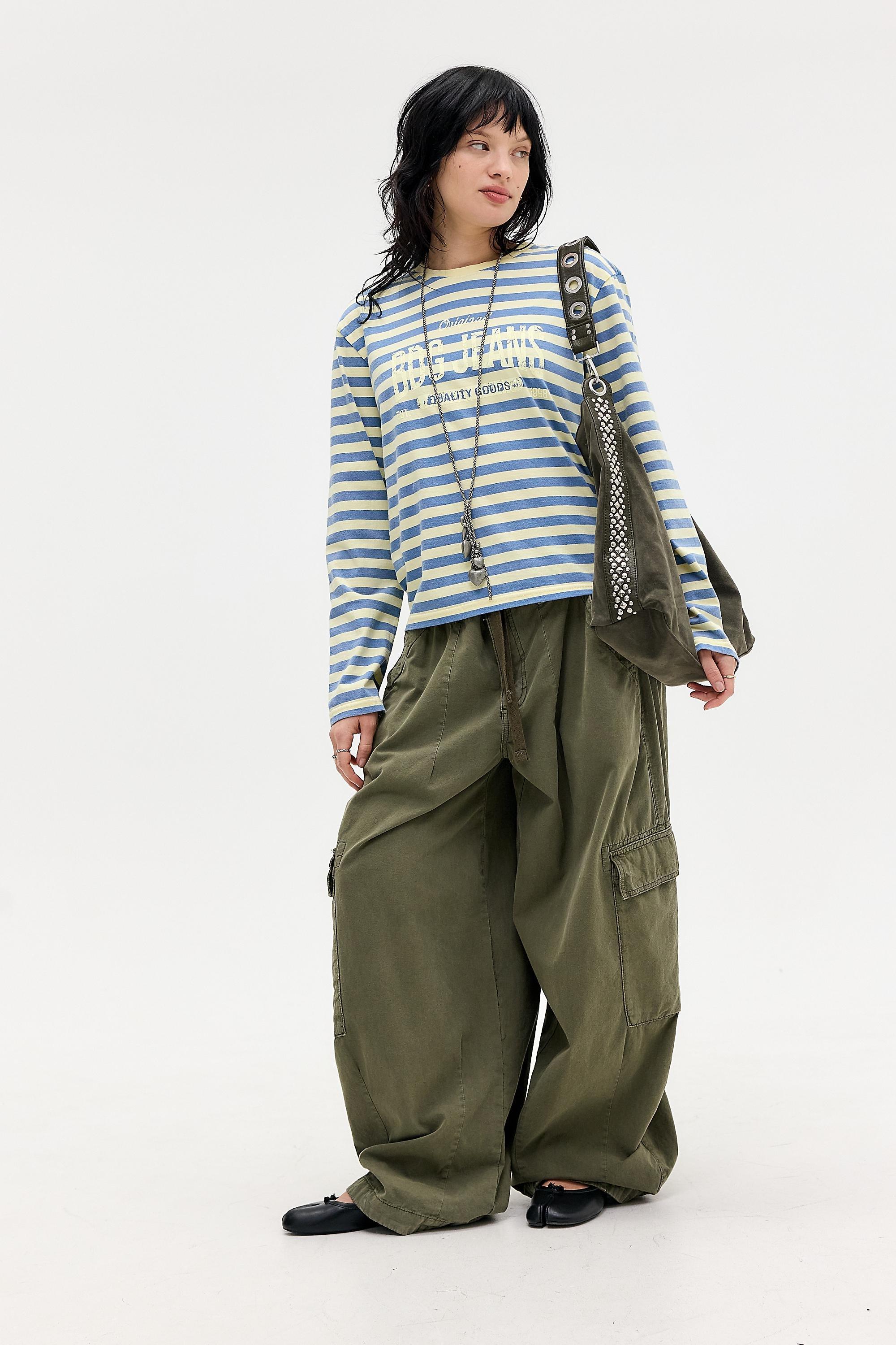 Yellow Bdg Stripe Long Sleeve Relaxed T-Shirt, YEL, large image number 1