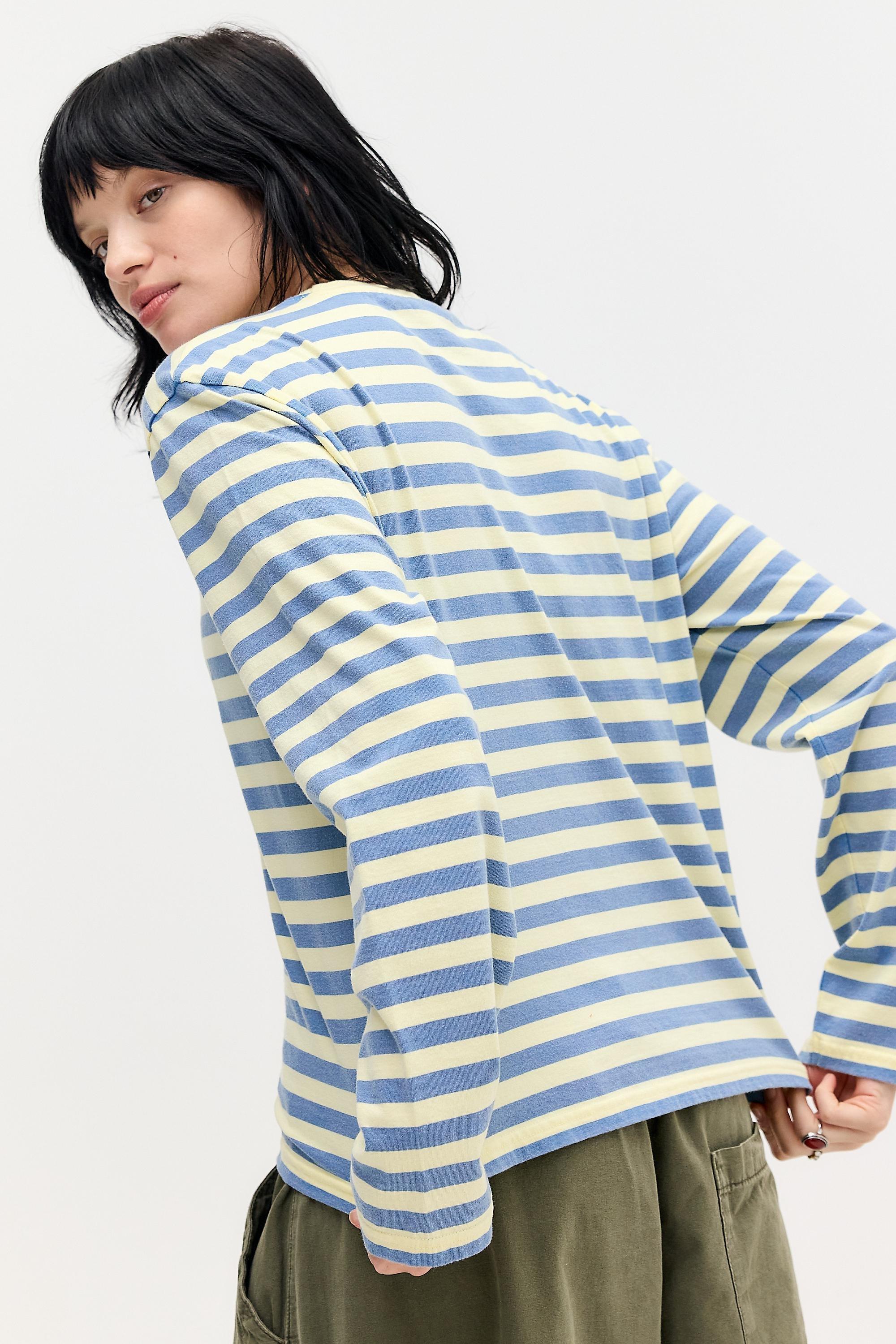 Yellow Bdg Stripe Long Sleeve Relaxed T-Shirt, YEL, large image number 3