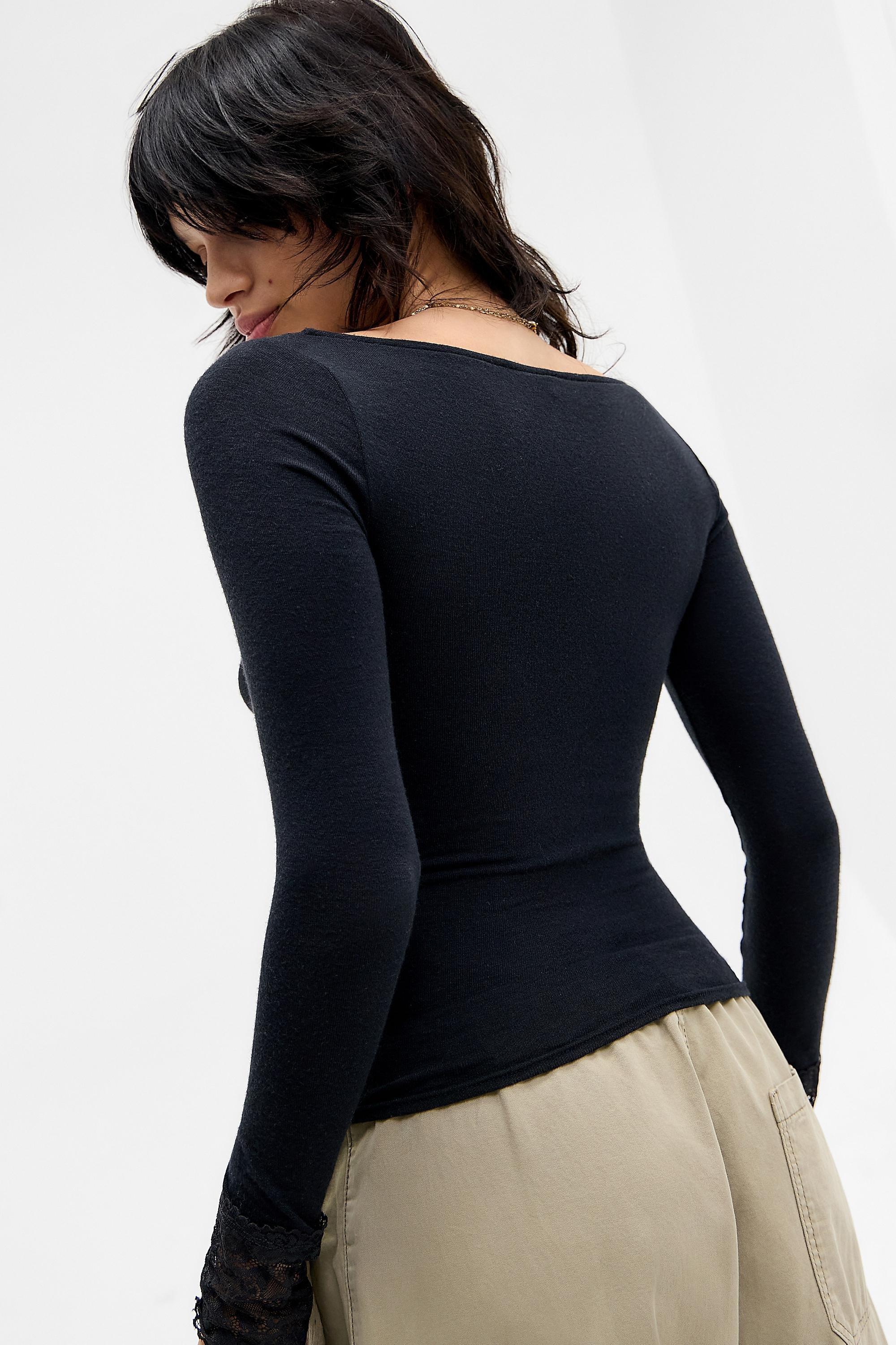 Black Out From Under Lydia Lace Trim Top, BLK, large image number 3