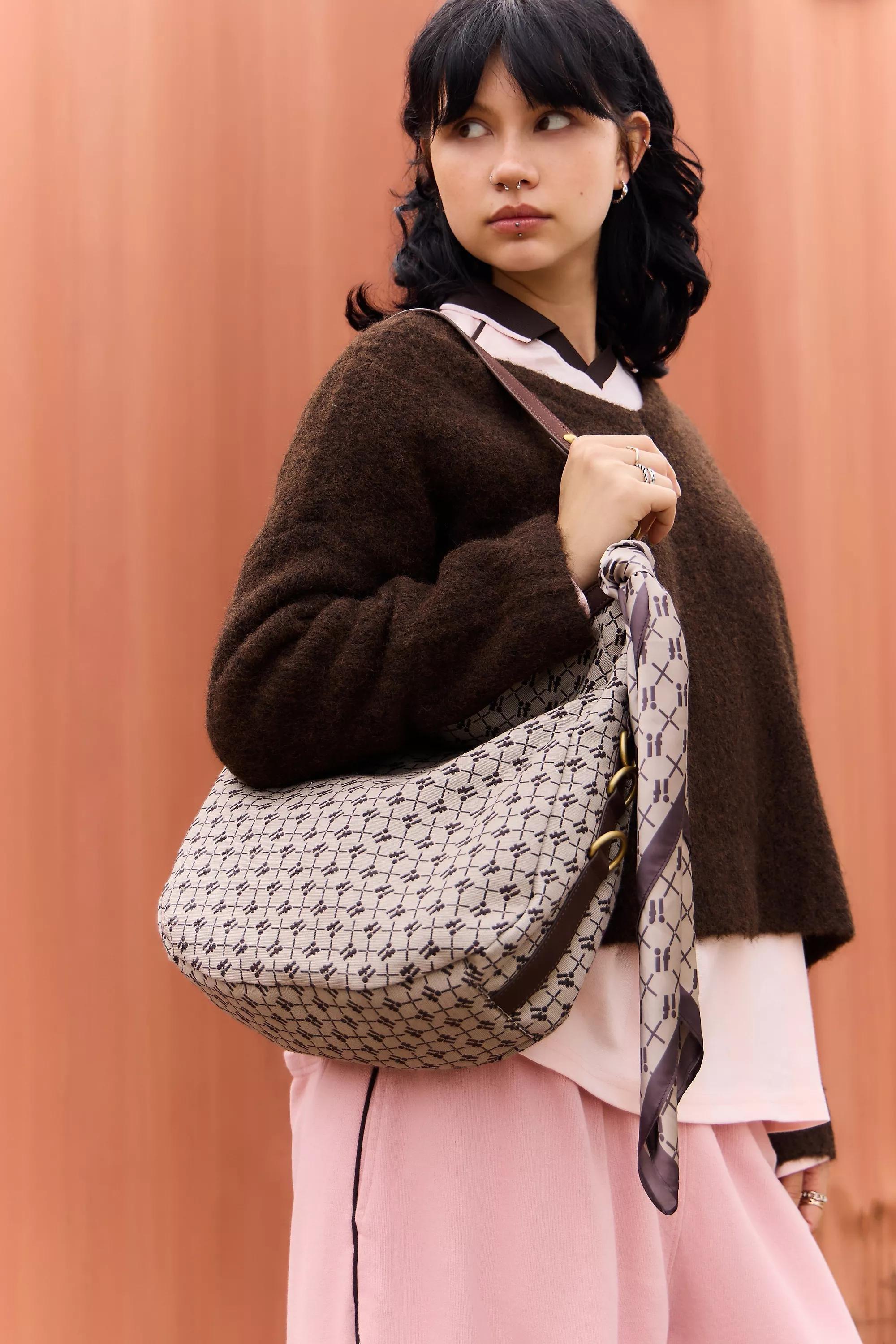 BROWN iets frans... Monogram Slouch Shoulder Bag, BRN, medium